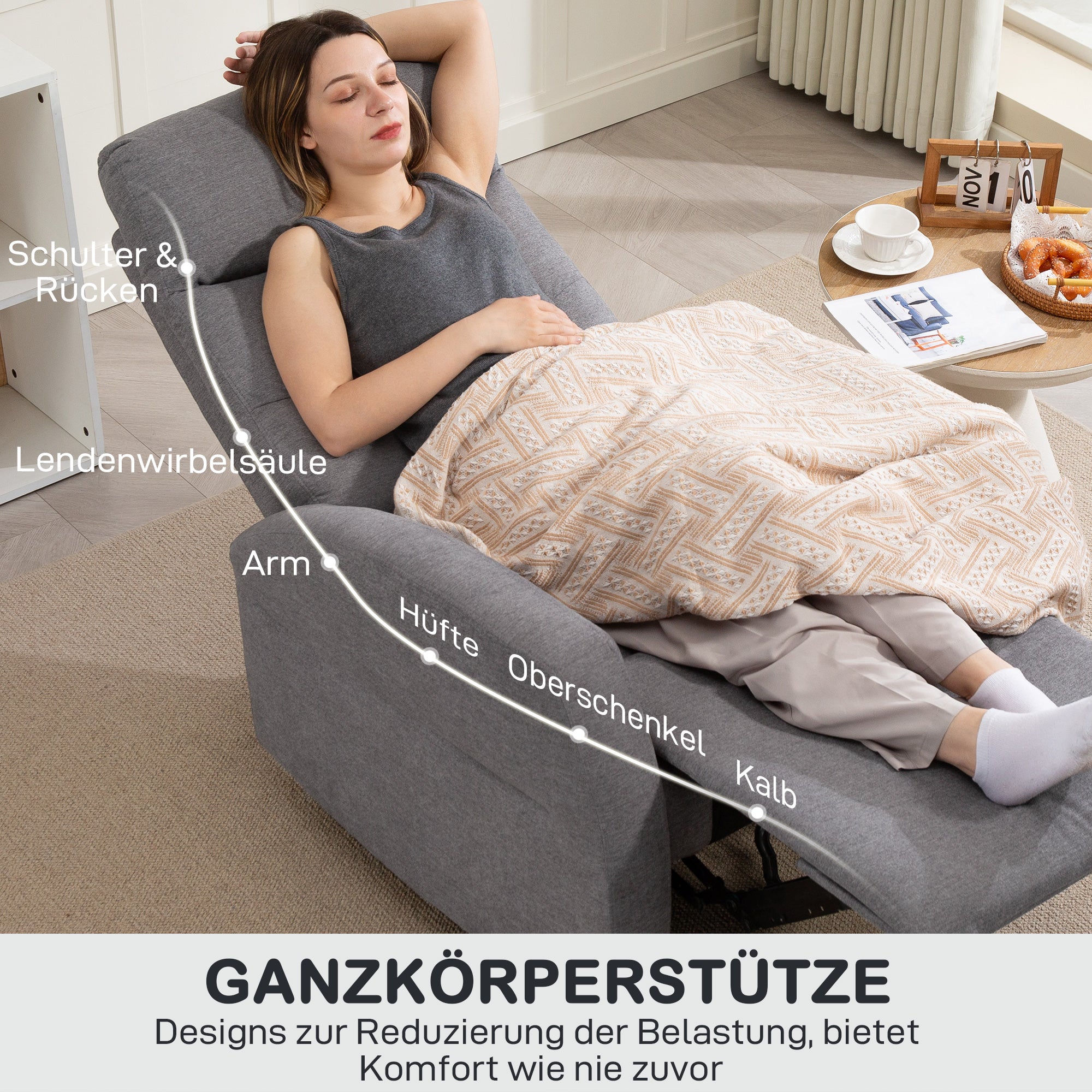 Recliner Chair, TV Armchair with Reclining Function, Padded TV Chair with Footrest, Linen Look Relax Chair for Living Room, Bedroom up to 150 kg, Dark Grey