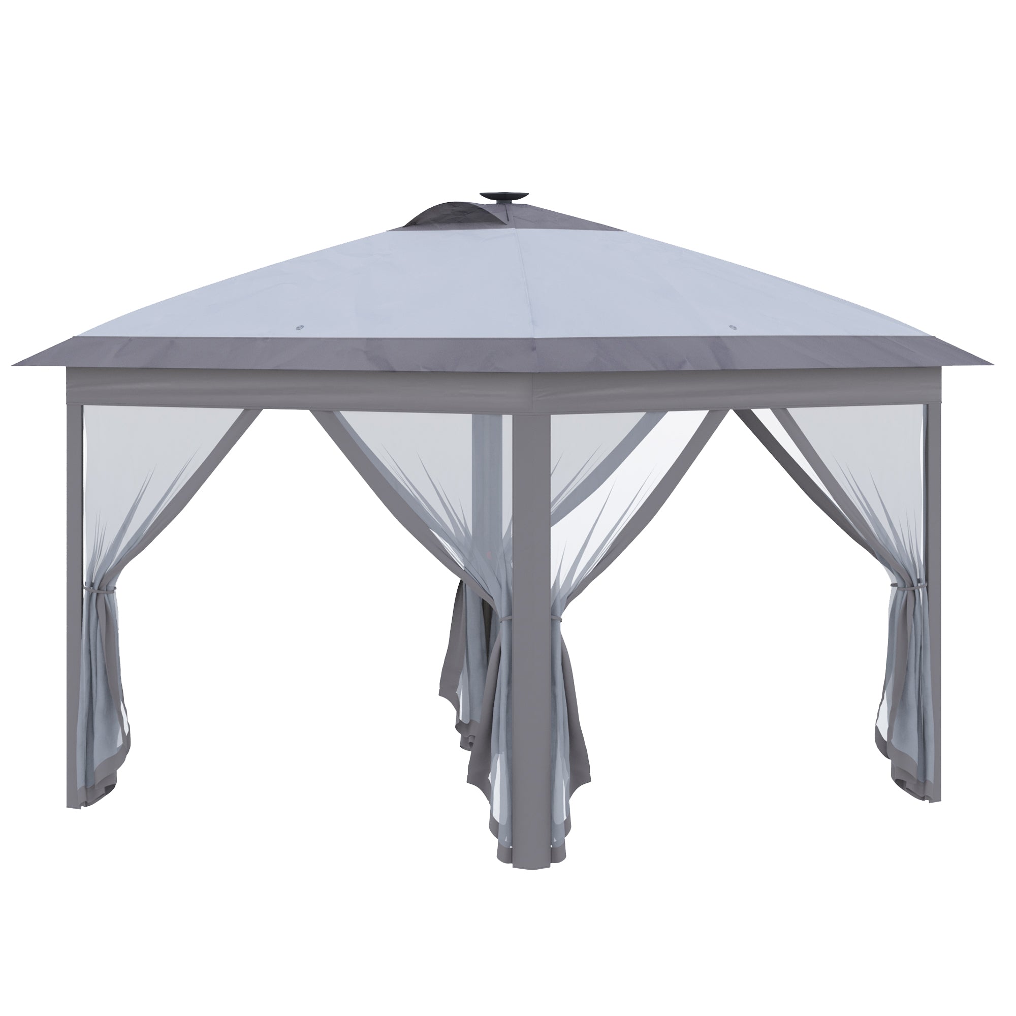 Pavilion 3.3 x 3.3 m Folding Pavilion with LED, USB Charging Port Pop-Up Pavilion with Mesh Side Walls Garden Pavilion with Sun Protection incl. Bag Oxford Gray