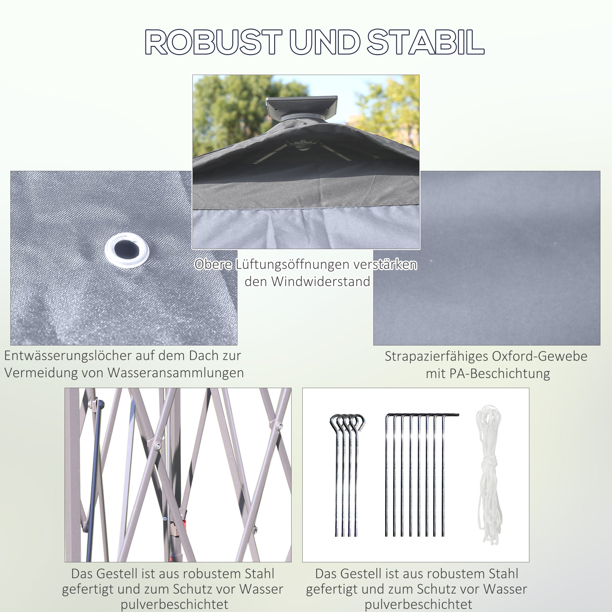 Pavilion 3.3 x 3.3 m Folding Pavilion with LED, USB Charging Port Pop-Up Pavilion with Mesh Side Walls Garden Pavilion with Sun Protection incl. Bag Oxford Gray