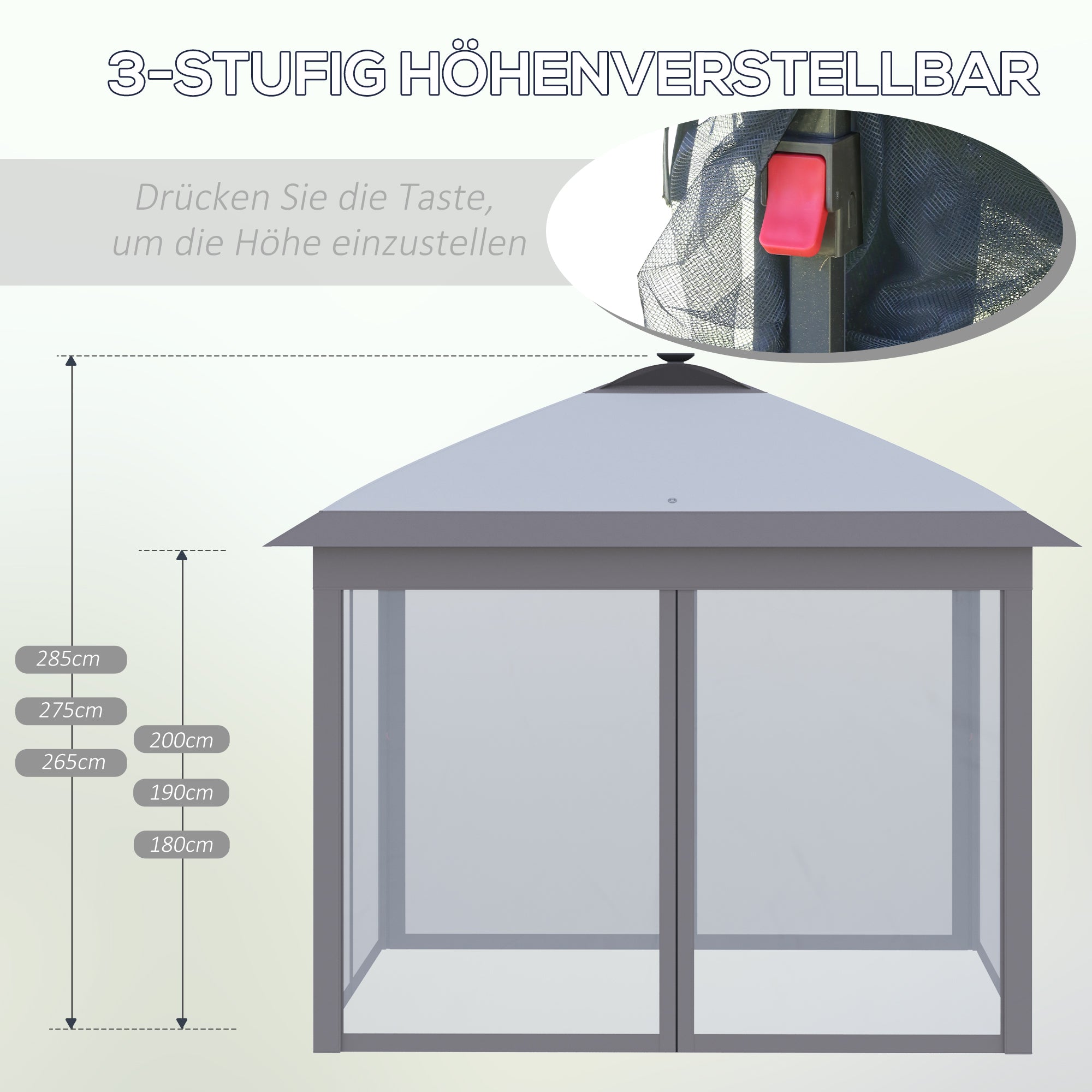 Pavilion 3.3 x 3.3 m Folding Pavilion with LED, USB Charging Port Pop-Up Pavilion with Mesh Side Walls Garden Pavilion with Sun Protection incl. Bag Oxford Gray