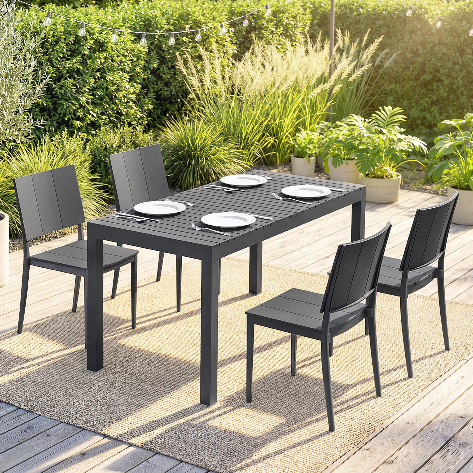 4-Person Garden Furniture Set with Stackable Chairs - PP Slatted Table & Chairs for Balcony and Patio, Anthracite Gray