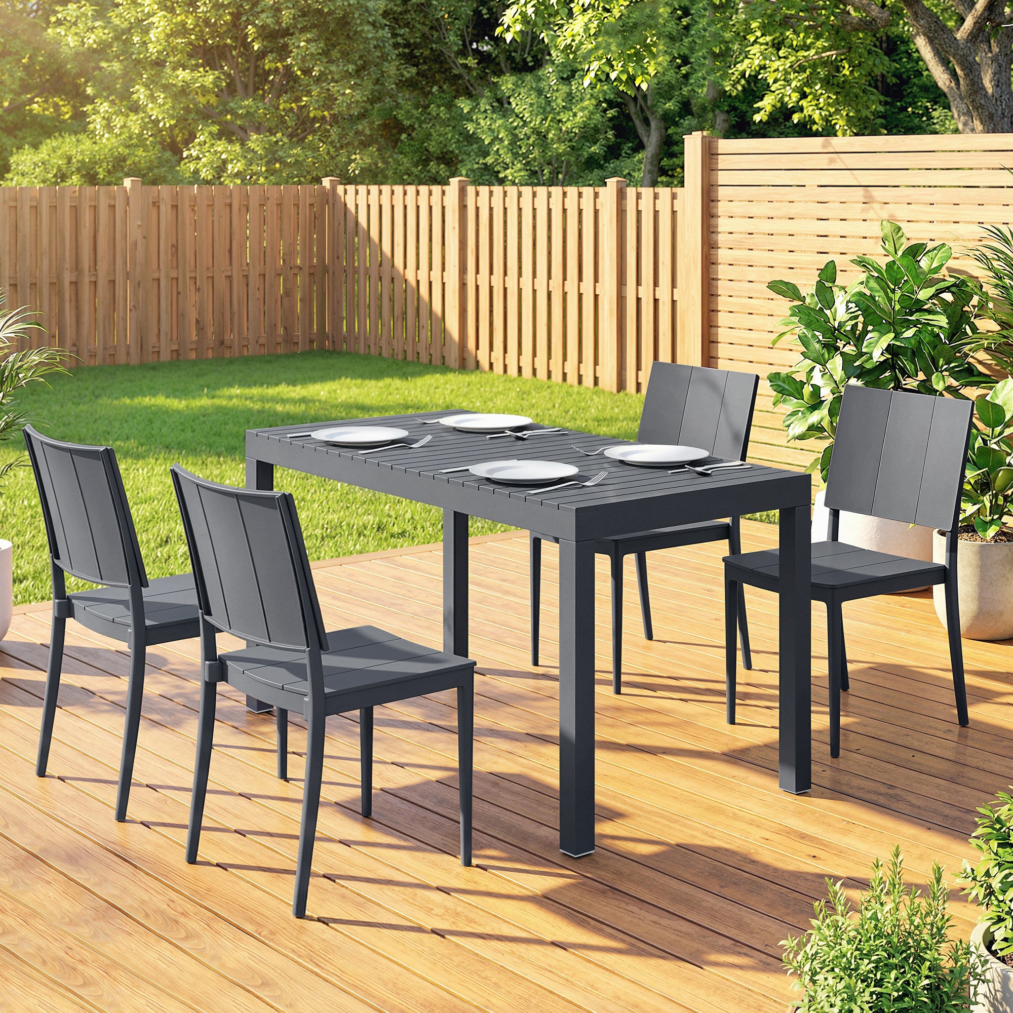 4-Person Garden Furniture Set with Stackable Chairs - PP Slatted Table & Chairs for Balcony and Patio, Anthracite Gray