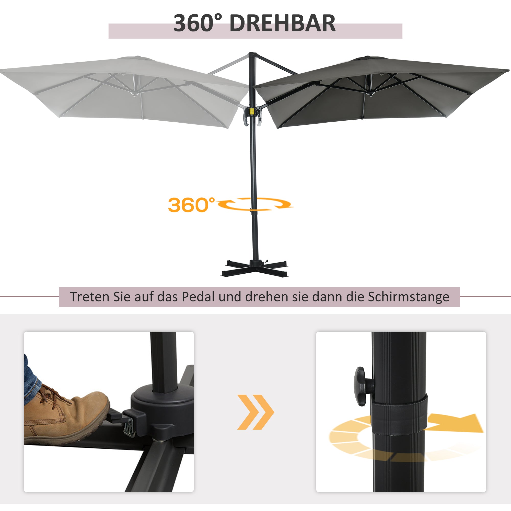 Sun Umbrella 245 x 245 cm Garden Umbrella Cantilever Umbrella with Crank Mechanism Rotatable Crank Umbrella Adjustable Roma Umbrella Gray
