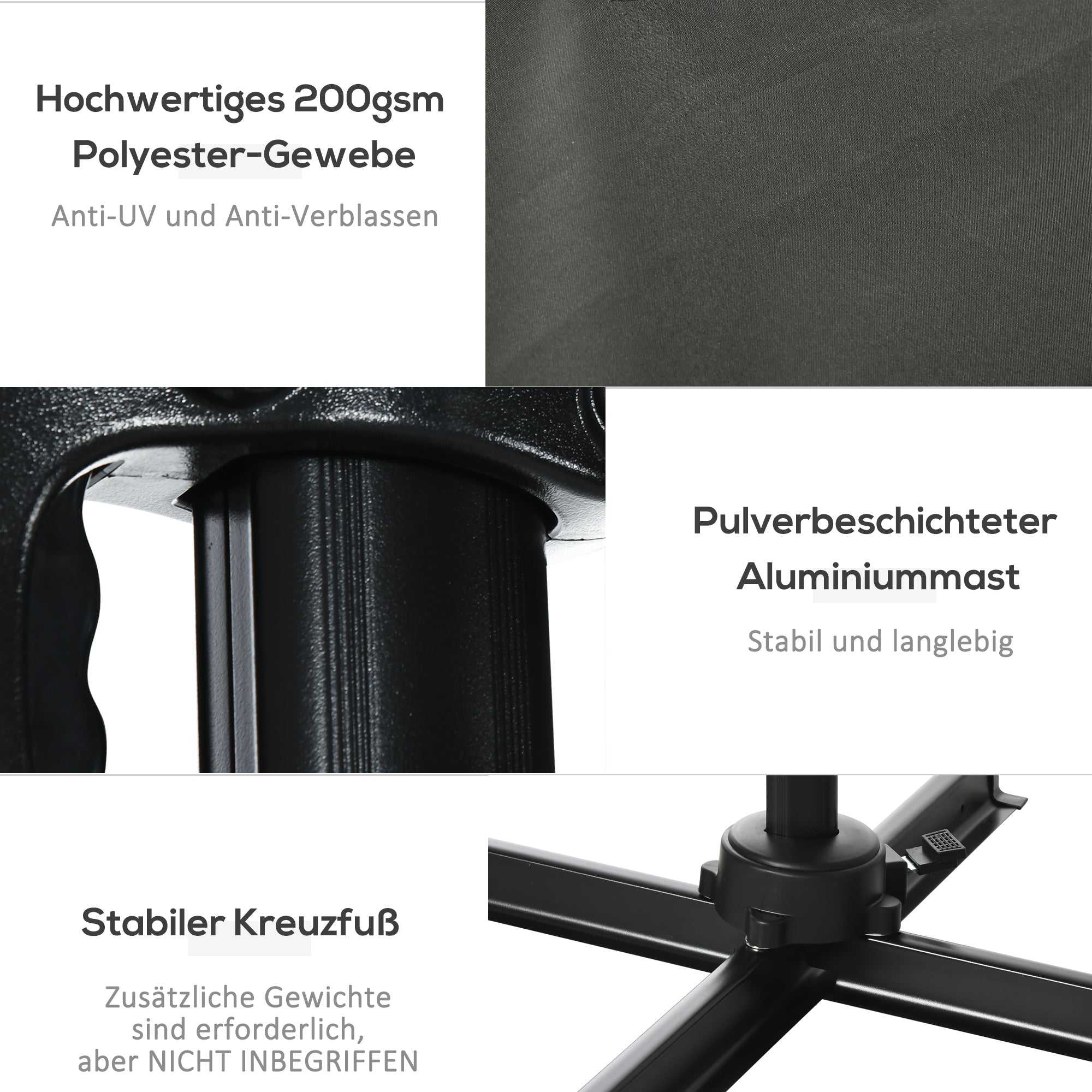 Sun Umbrella 245 x 245 cm Garden Umbrella Cantilever Umbrella with Crank Mechanism Rotatable Crank Umbrella Adjustable Roma Umbrella Gray