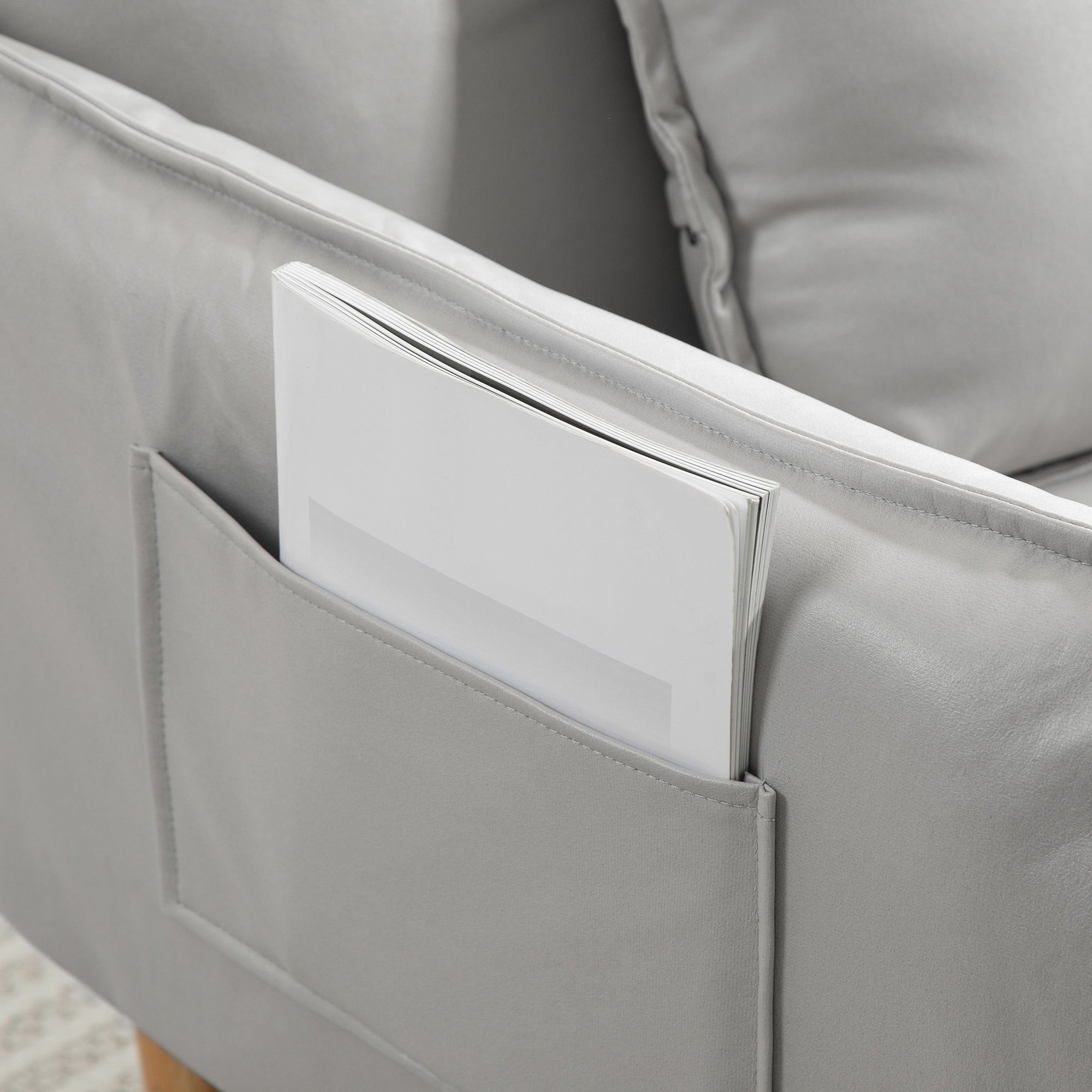 2-in-1 Chair, Lounge Chair with Cushion, Floor Chair with Adjustable Backrest, Upholstered Armchair with Wooden Legs, Single Chair for Living Room, Microfiber Cloth, Light Gray