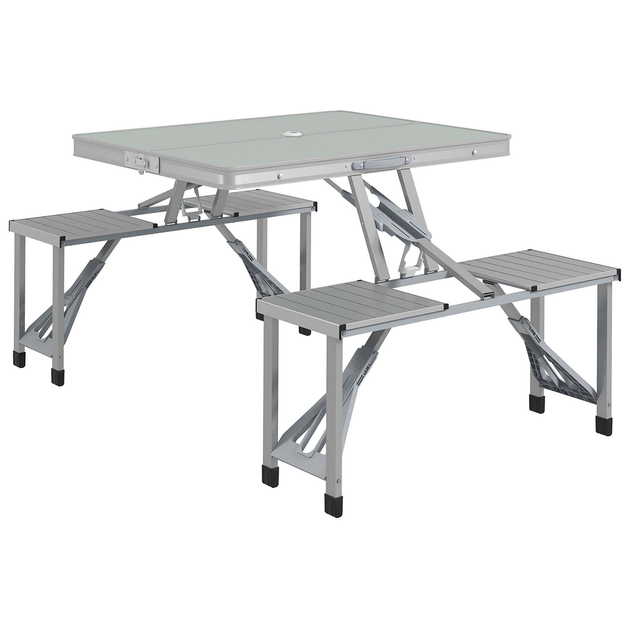 Camping Table Folding Table with 4 Chairs Foldable Garden Table Made of Aluminum Lightweight Multi-functional Table 4 Persons Side Table for Garden Patio Balcony 85.5 x 135cm Grey