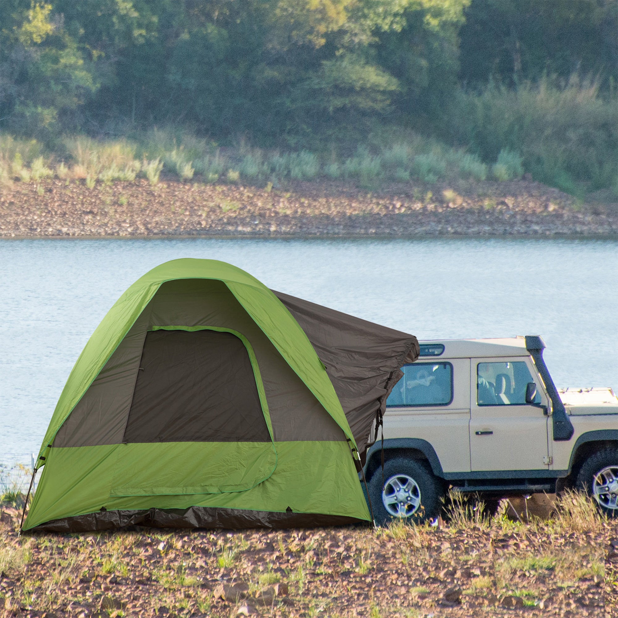 Car Tent, Camping Tent, Travel Tent, for 4-5 People, Fiberglass Polyester, Green, 300 x 300 x 230 cm