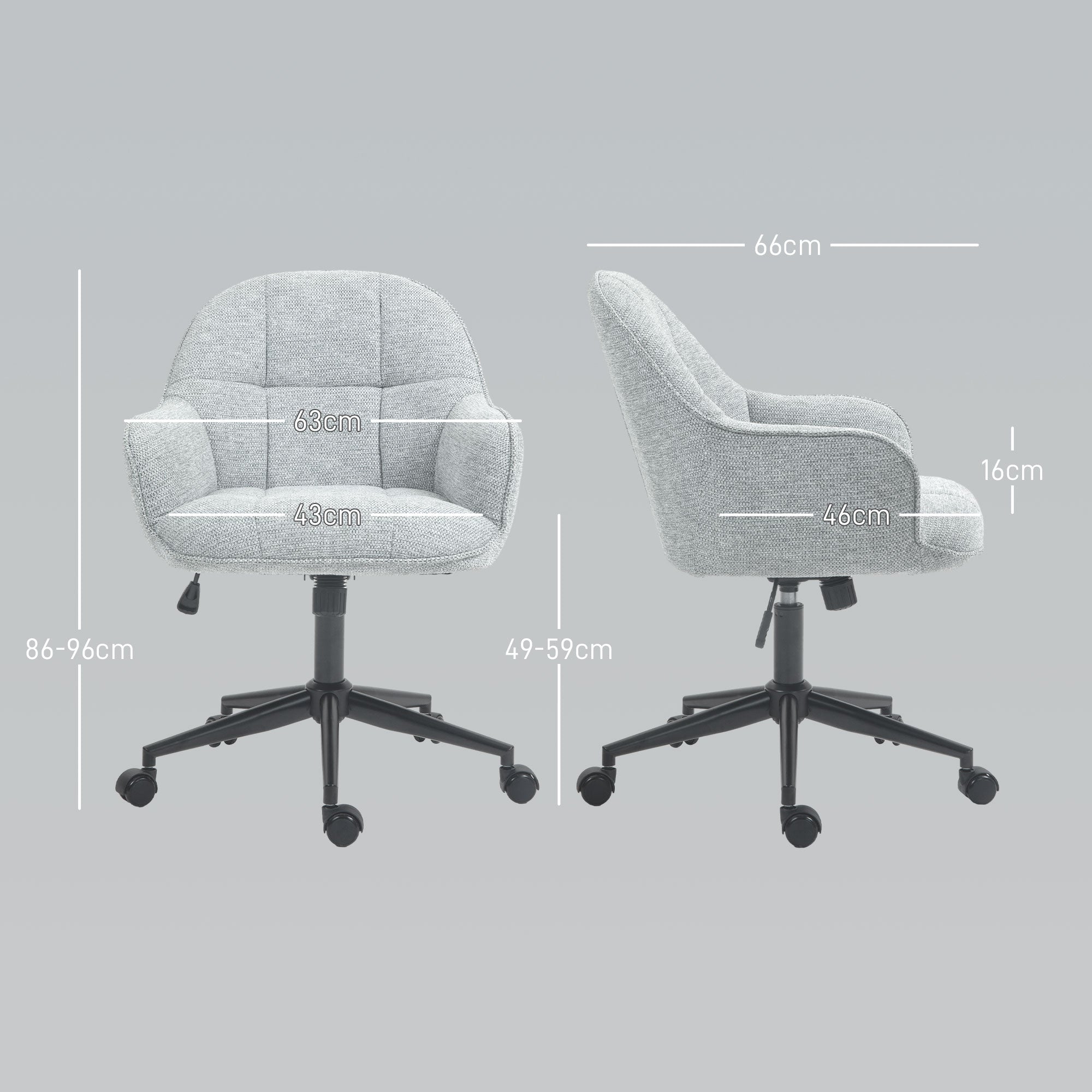 Office Chair Contemporary Design Padded Backrest Seat Height Adjustable 360° Swivel Black Base Grey Fabric Upholstery