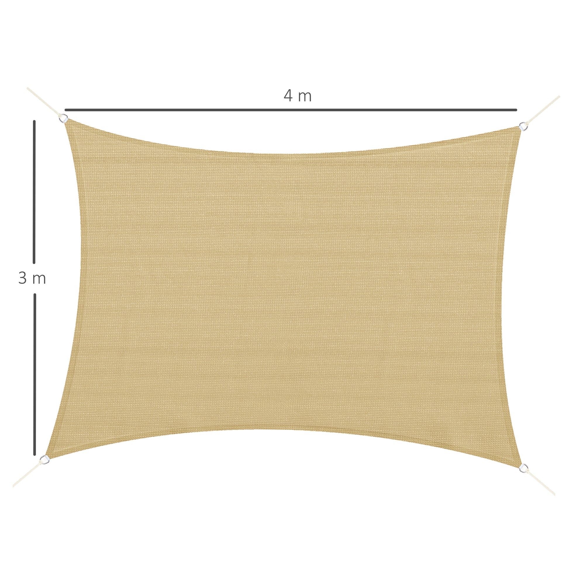 Rectangular Sun Shade Sail 4 x 3 m High-Density Polyethylene UV Protection With Storage Bag - Beige Color
