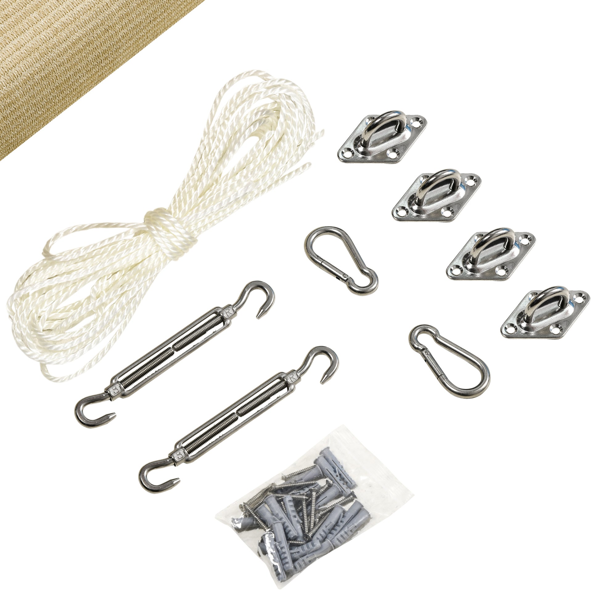 Rectangular Sun Shade Sail 4 x 3 m High-Density Polyethylene UV Protection With Storage Bag - Beige Color