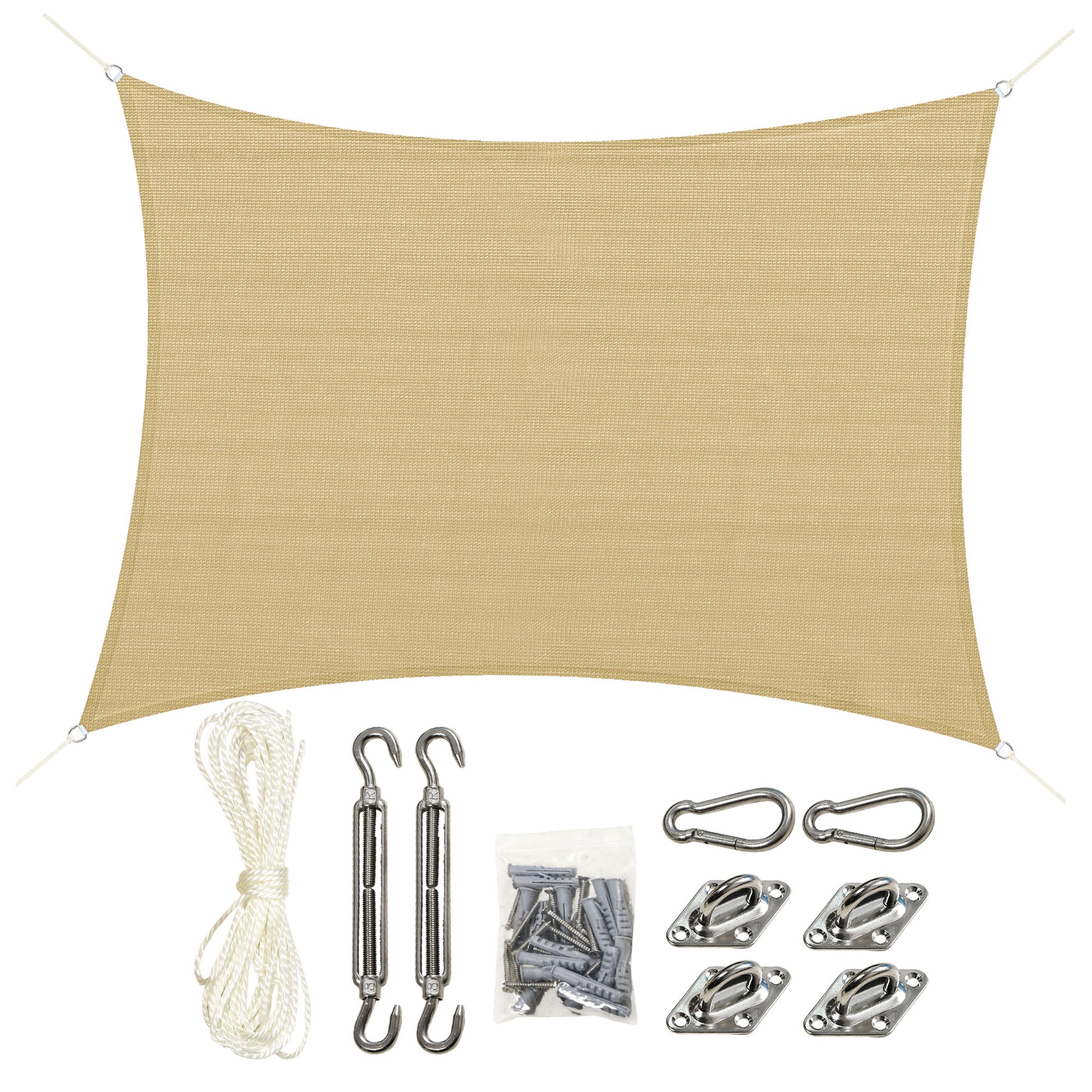 Rectangular Sun Shade Sail 4 x 3 m High-Density Polyethylene UV Protection With Storage Bag - Beige Color