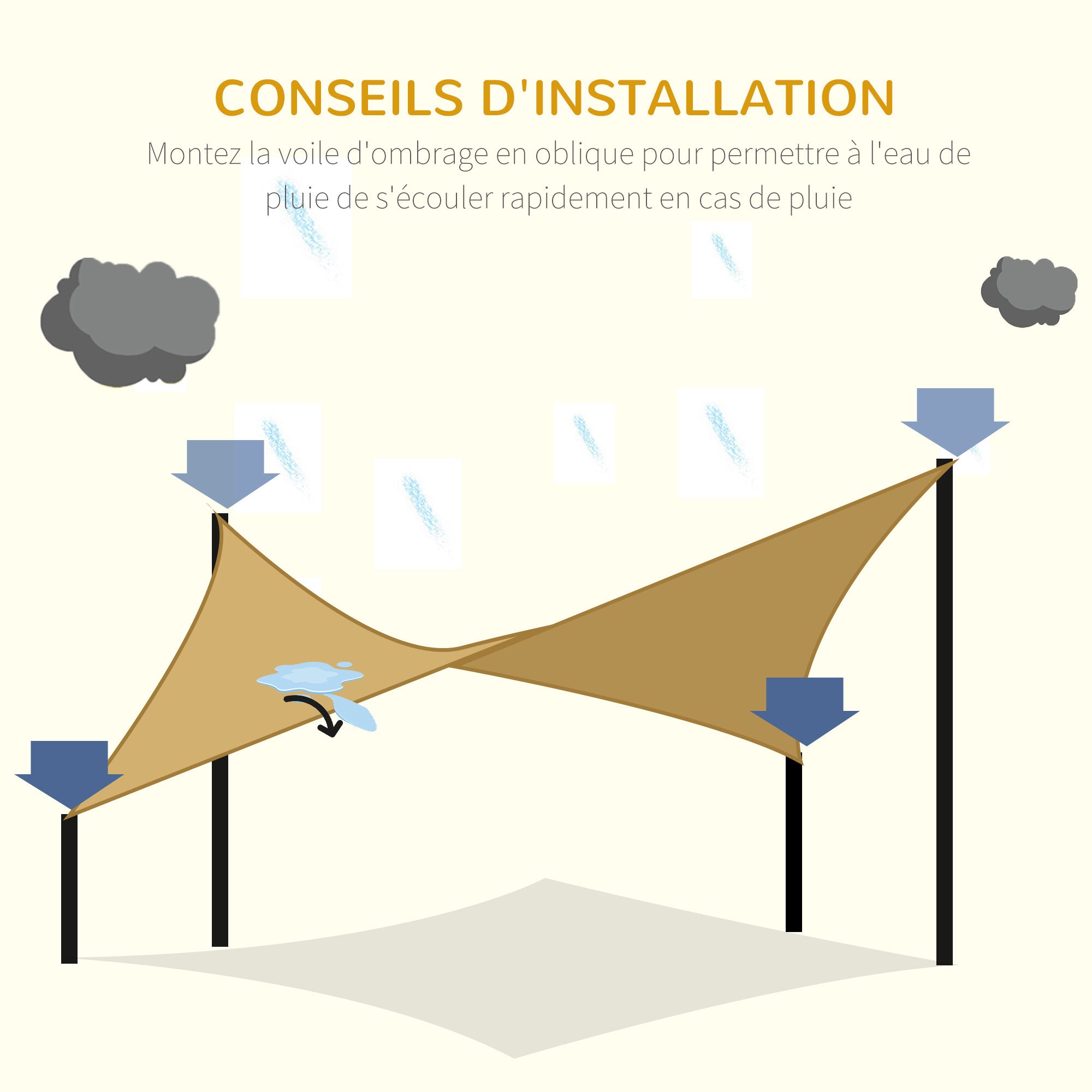 Rectangular Sun Shade Sail 4 x 3 m High-Density Polyethylene UV Protection With Storage Bag - Beige Color