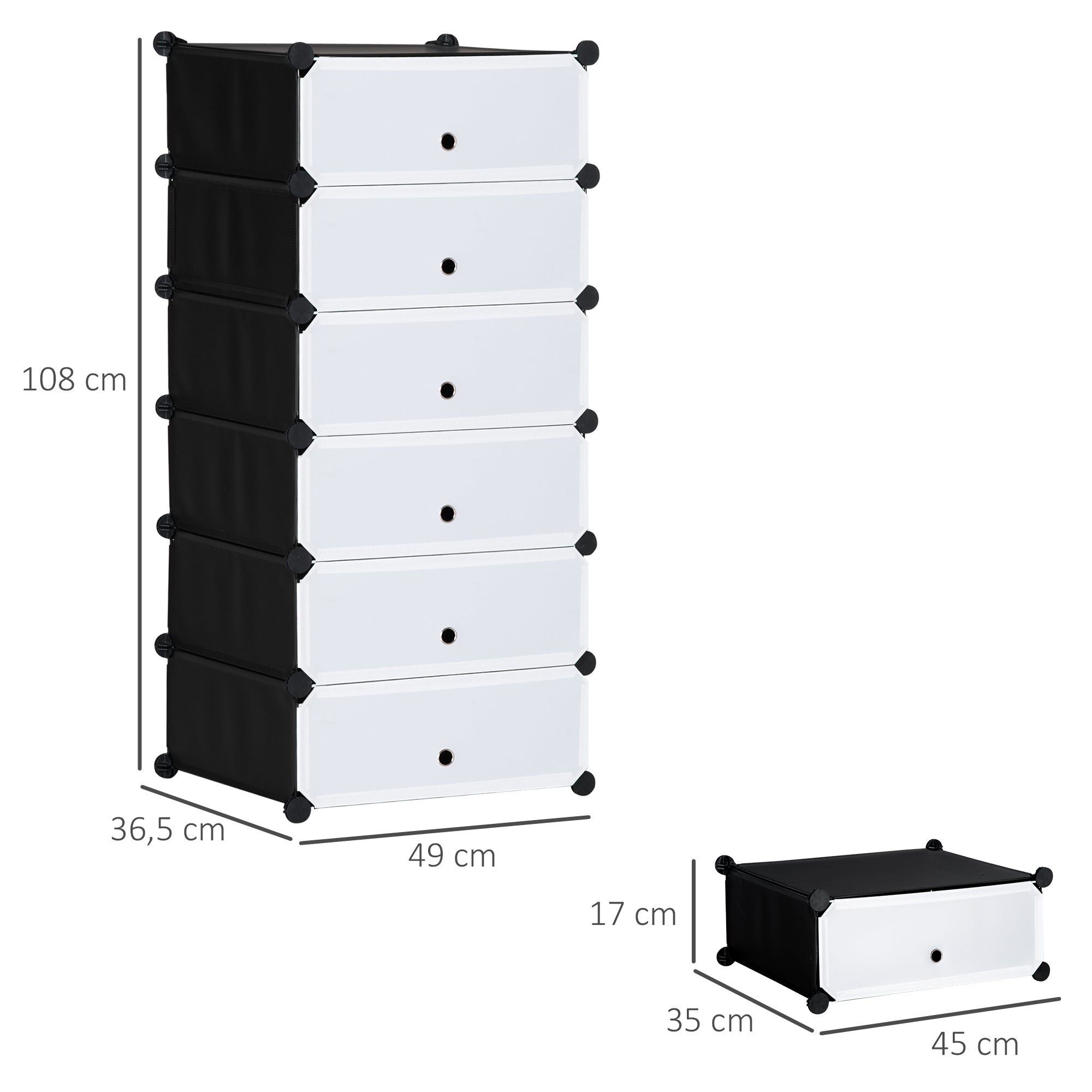 Plastic Shoe Rack Storage Shelf for 6 Pairs of Shoes Shoe Box for Hallway DIY Modular Shelving Shoe Storage Black+White 49 x 36.5 x 108 cm