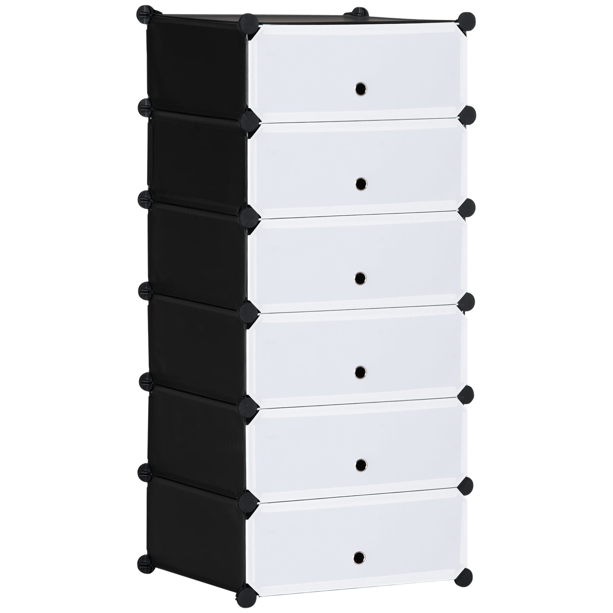 Plastic Shoe Rack Storage Shelf for 6 Pairs of Shoes Shoe Box for Hallway DIY Modular Shelving Shoe Storage Black+White 49 x 36.5 x 108 cm