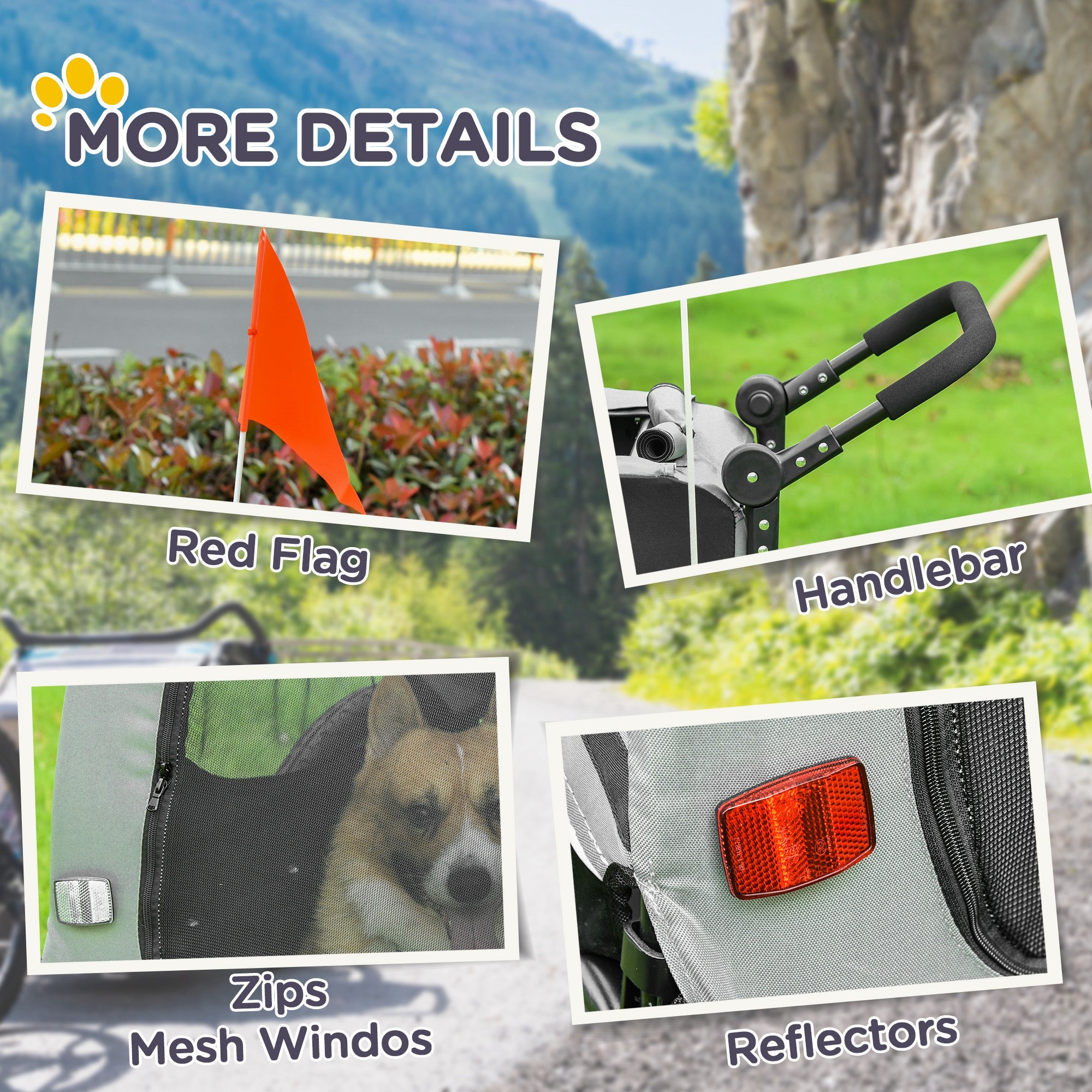 2-in-1 Dog Trailer & Dog Buggy, Dog Bike Trailer, Dog Cart with Reflectors for Medium Dogs up to 20 kg, Oxford Fabric, Gray