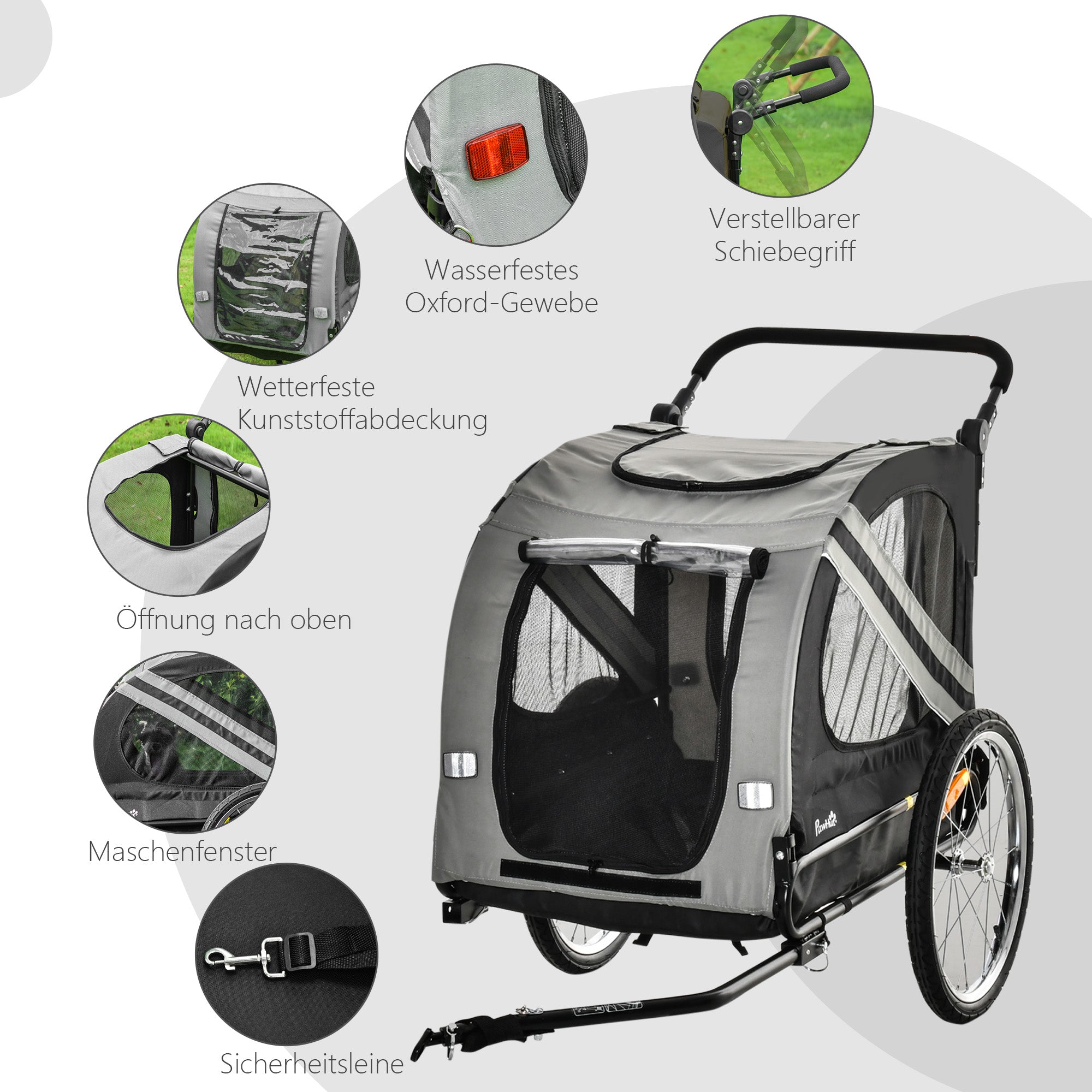 2-in-1 Dog Trailer & Dog Buggy, Dog Bike Trailer, Dog Cart with Reflectors for Medium Dogs up to 20 kg, Oxford Fabric, Gray