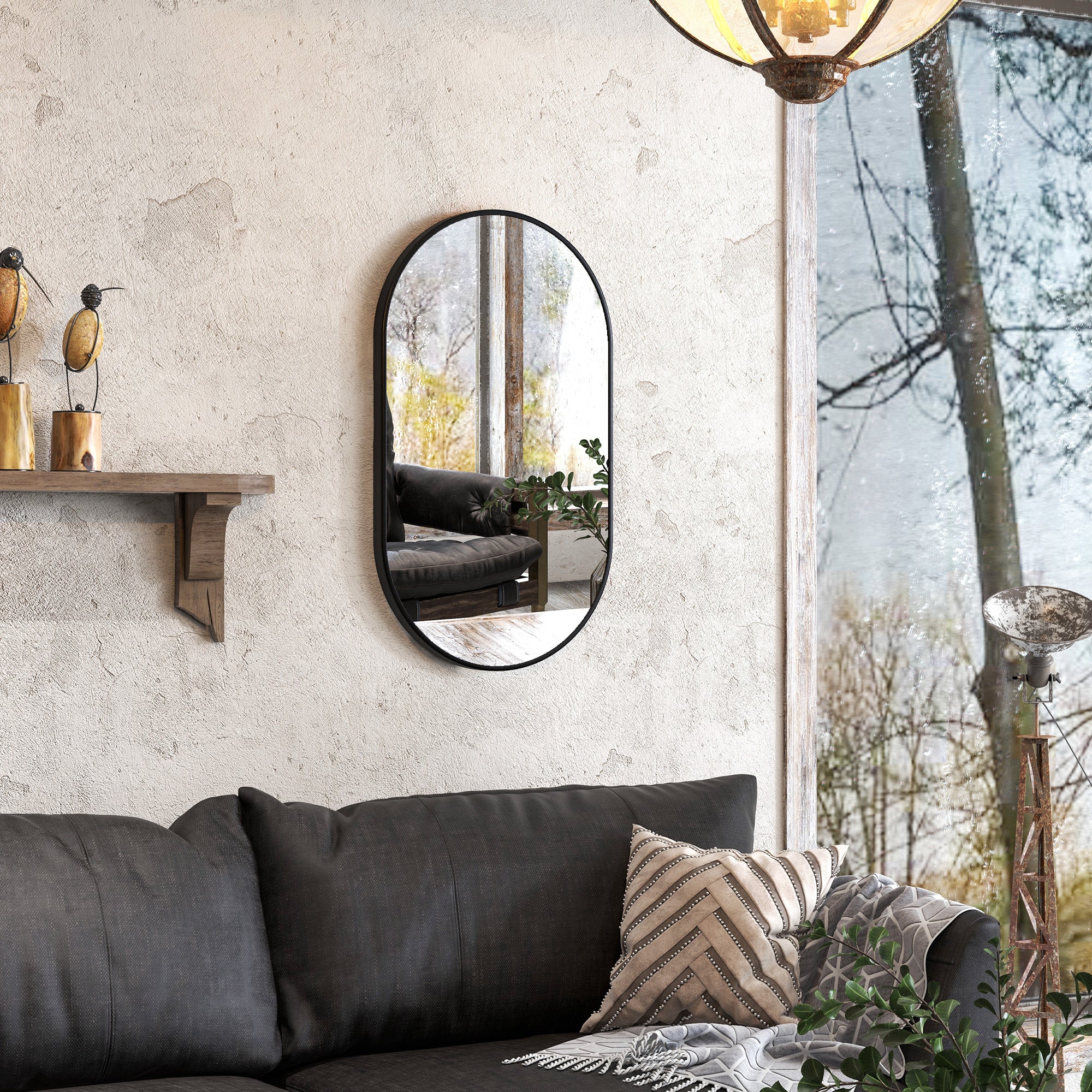 Oval Bathroom Mirror 40x70 cm with Aluminum Frame Decorative Wall Mirror Horizontal or Vertical for Living Room Entryway Hallway Black