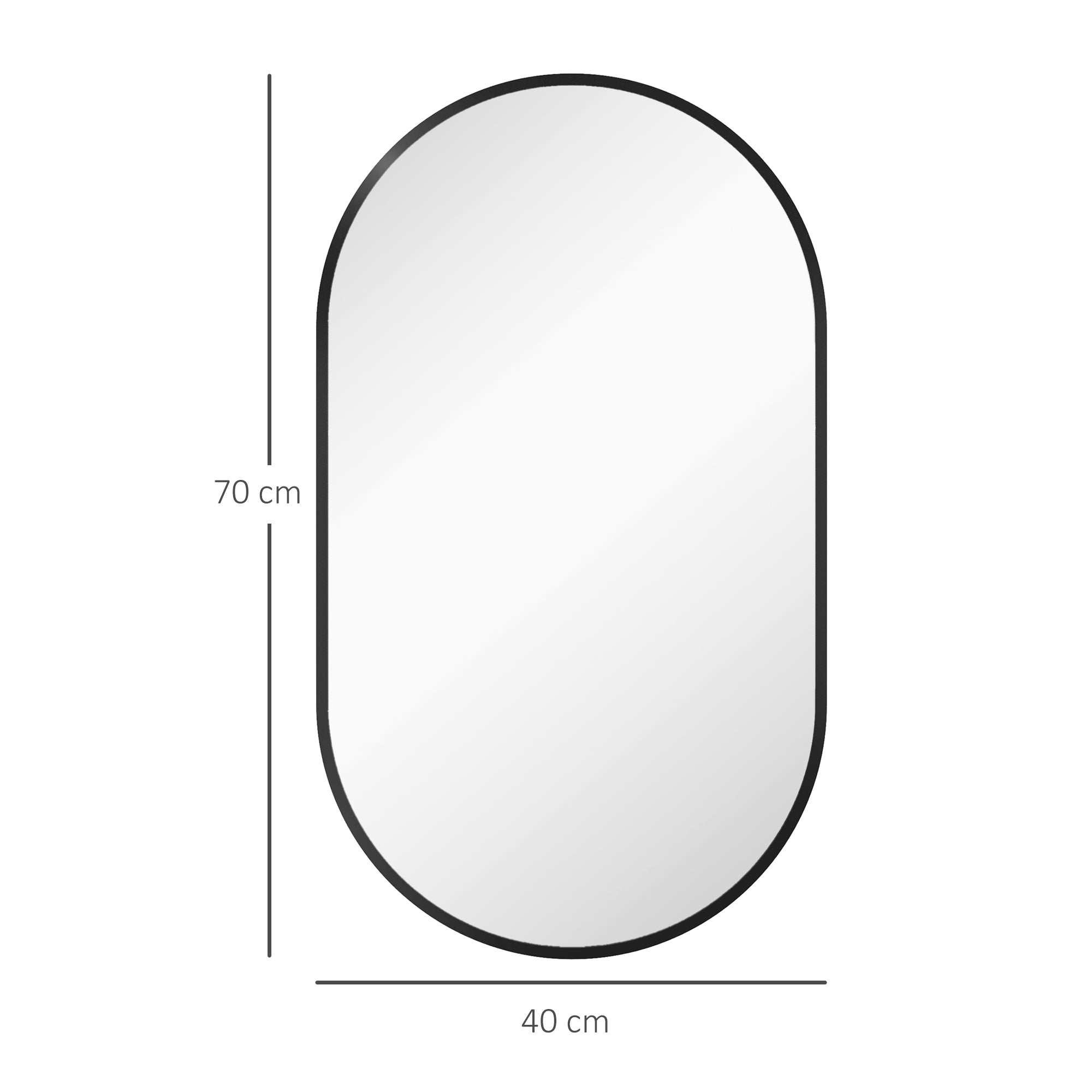 Oval Bathroom Mirror 40x70 cm with Aluminum Frame Decorative Wall Mirror Horizontal or Vertical for Living Room Entryway Hallway Black