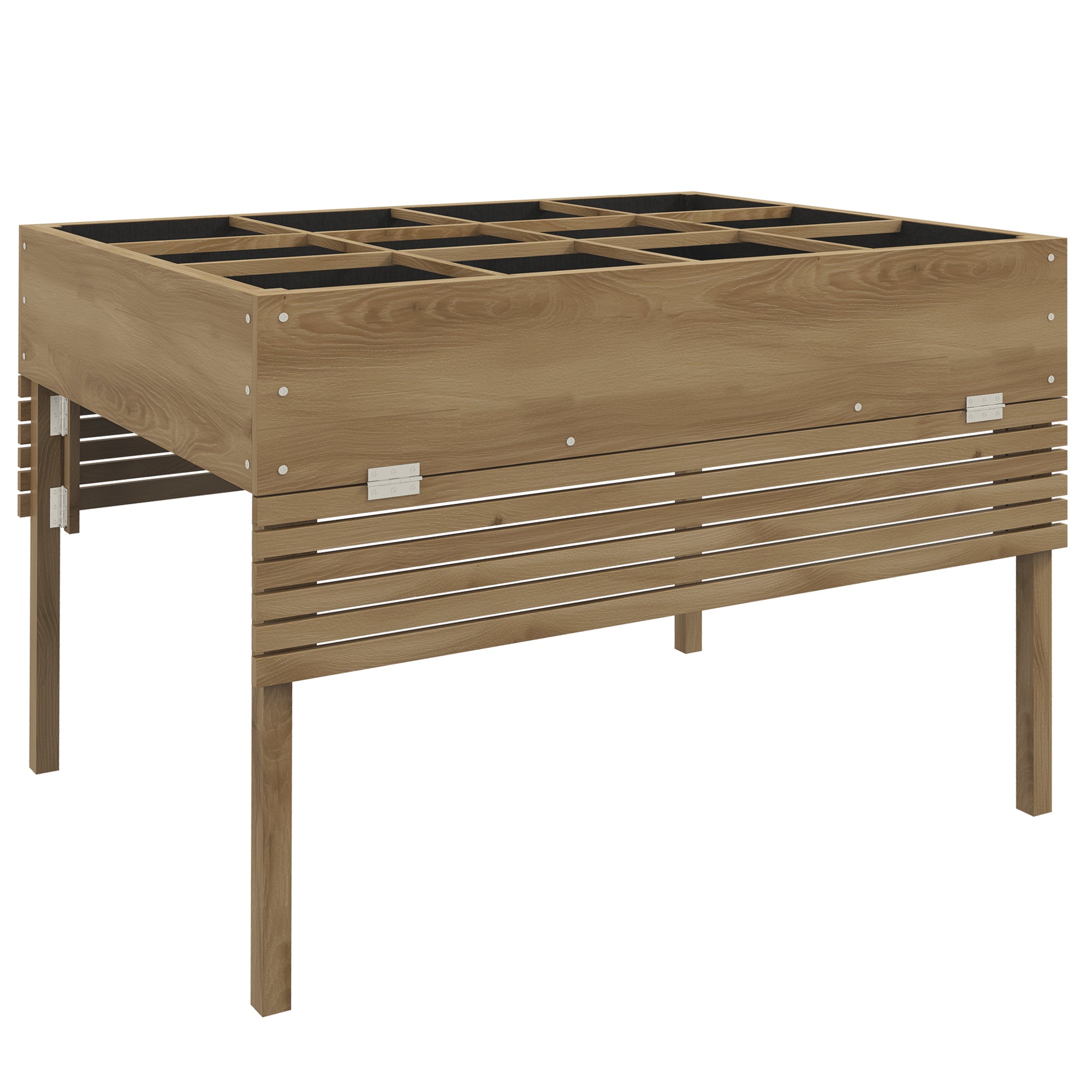 Rectangular Raised Planter with 12 Compartments - Raised Garden Bed with Foldable Side Shelves and Non-Woven Fabric Film 122L x 91.5W x 89H cm