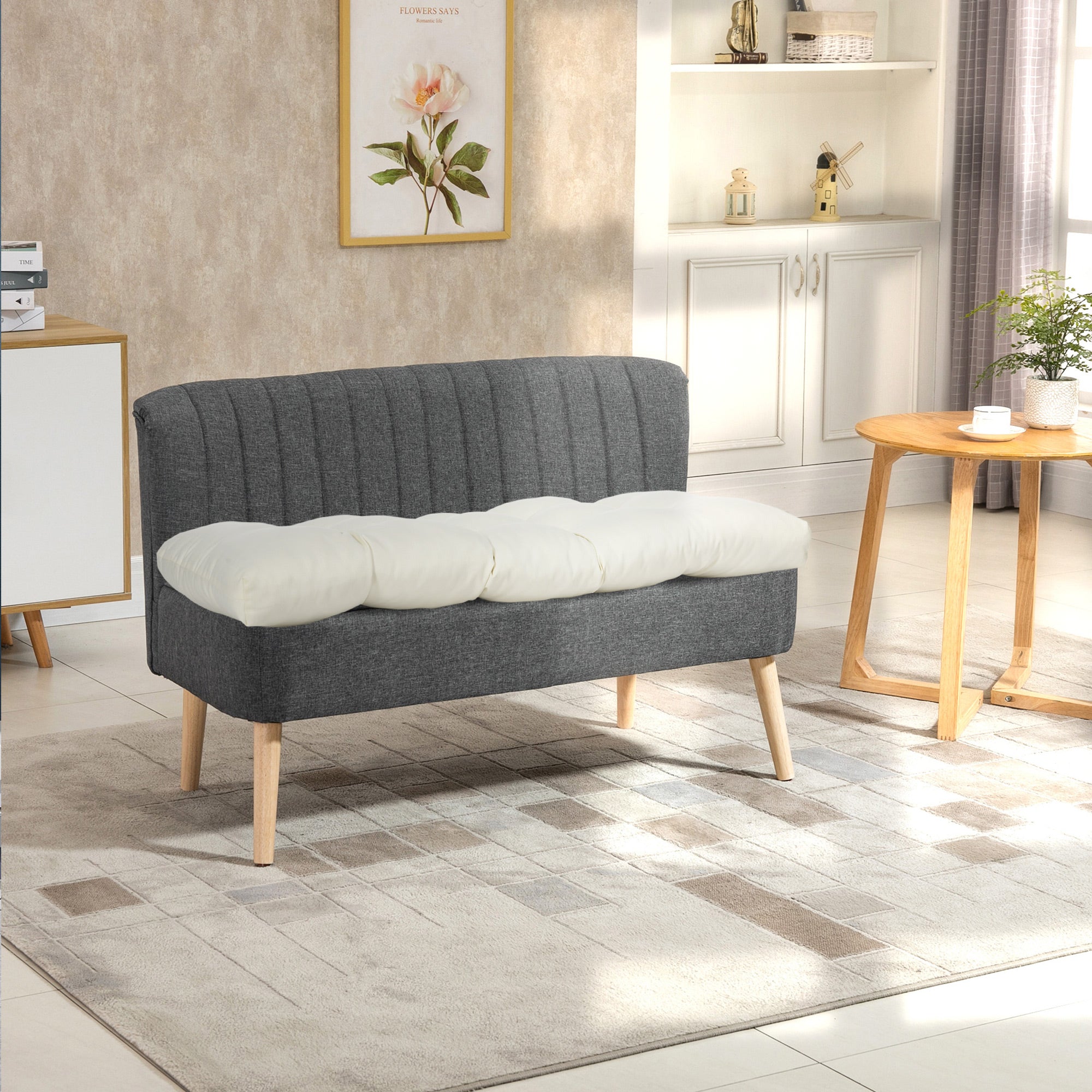 2-Seater Bench Cushion 43.3x18.9x3.1 inches Rectangular Cushion for Indoor and Outdoor Use Washable with 8 Stitches and Comfortable Seat for Chairs Sofas Cream