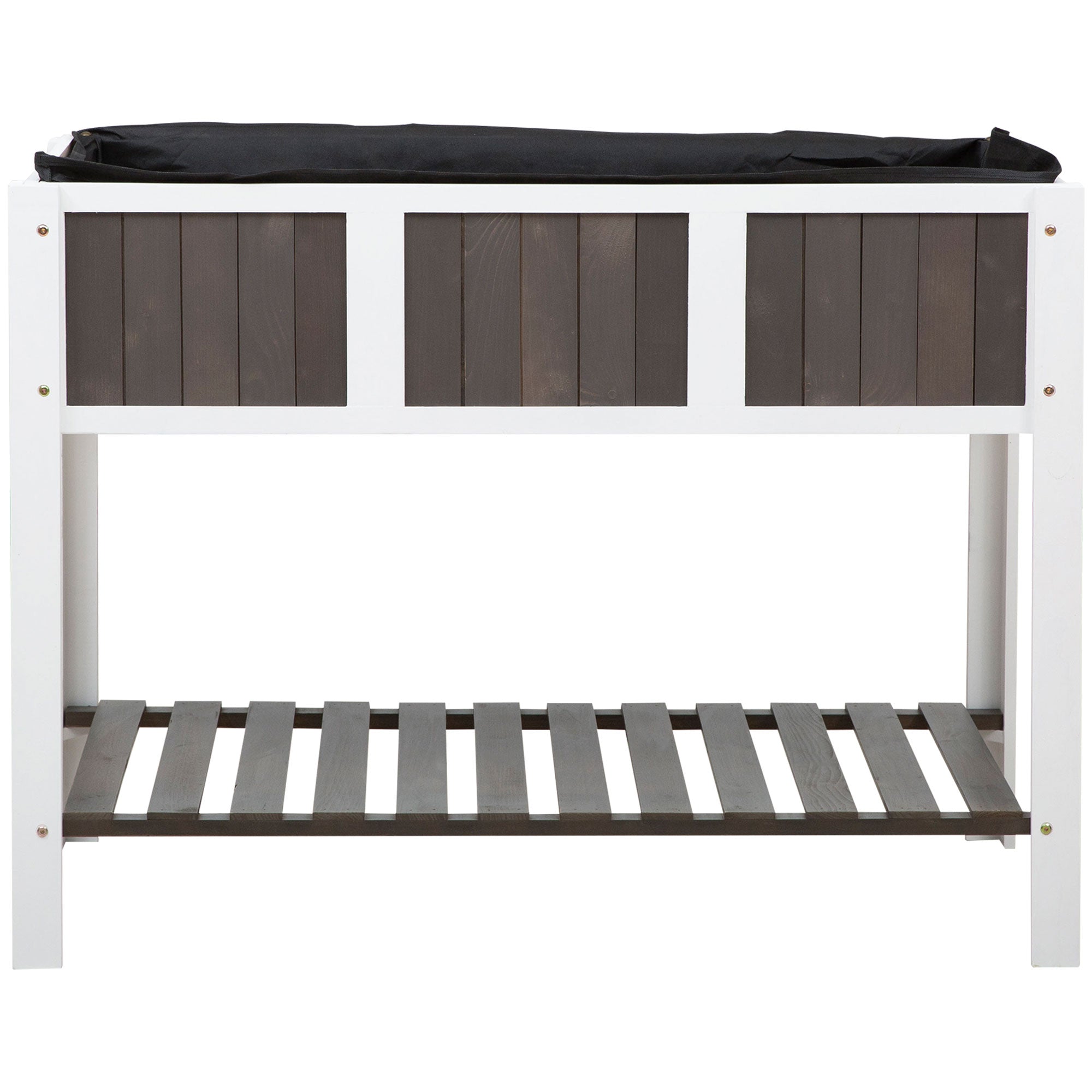 Raised Garden Bed Planting Table Gardening Workbench Wooden Garden Boxes for Vegetables Flowers, Planters with Shelf, 119 x 57 x 89 cm, Fir Wood, Non-woven Fabric, White+Gray