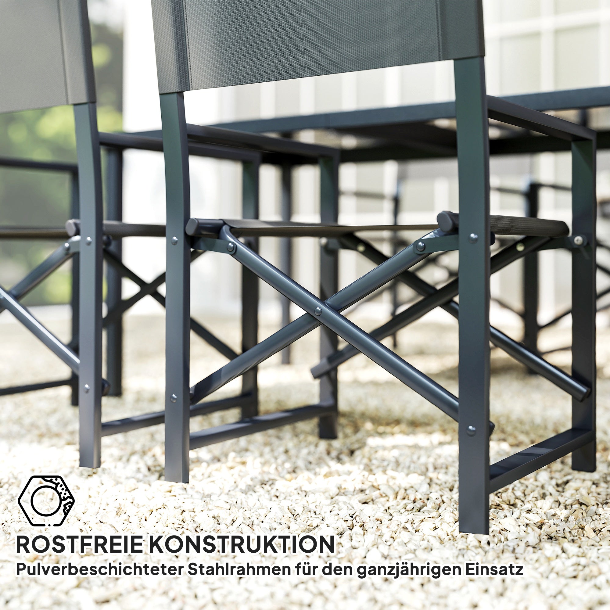 5-Piece Dining Set for 4 Persons with Steel Dining Table and 4 Folding Chairs Dining Group with Glass Table Kitchen Table Set Balcony Furniture Garden Furniture for Patio, Balcony Gray