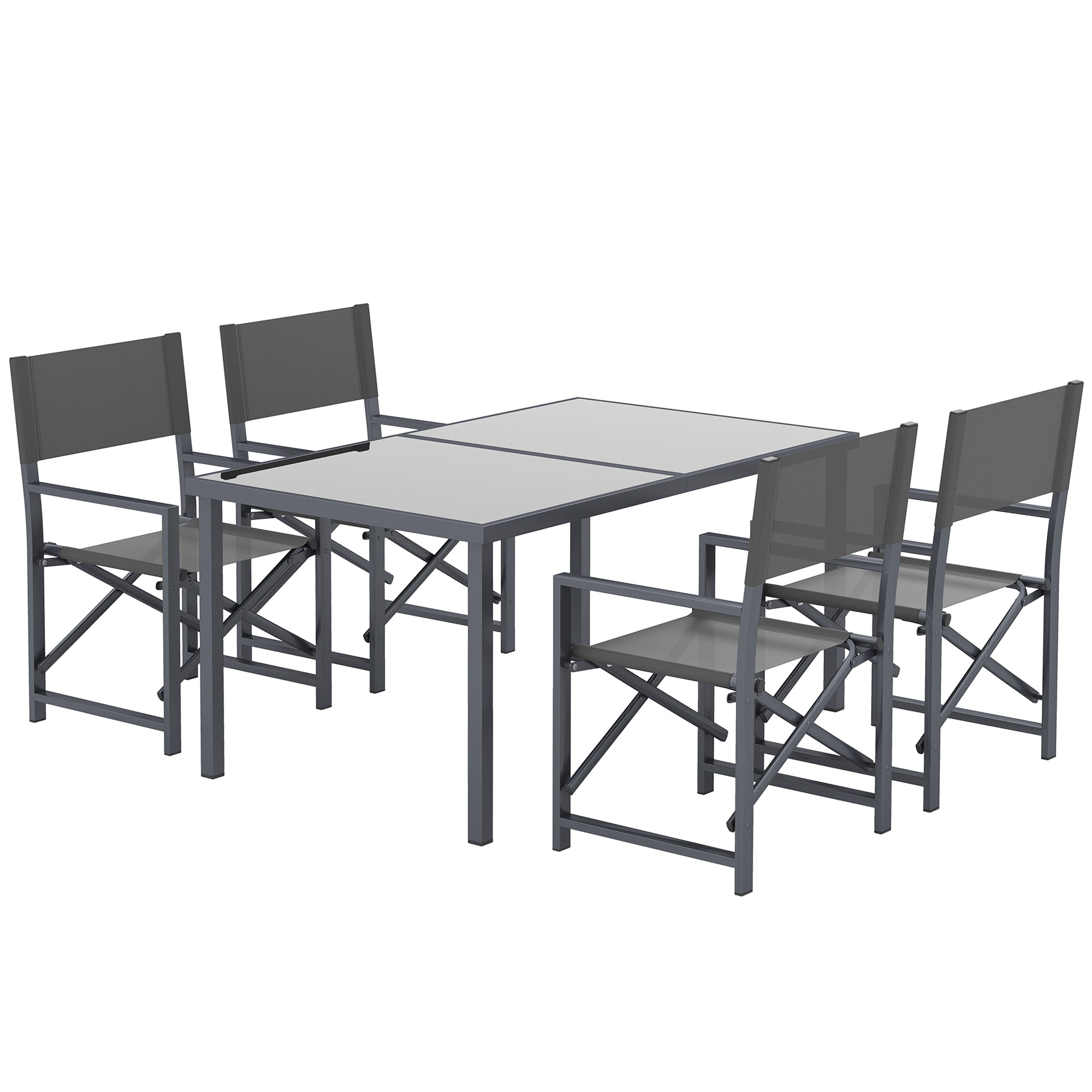 5-Piece Dining Set for 4 Persons with Steel Dining Table and 4 Folding Chairs Dining Group with Glass Table Kitchen Table Set Balcony Furniture Garden Furniture for Patio, Balcony Gray