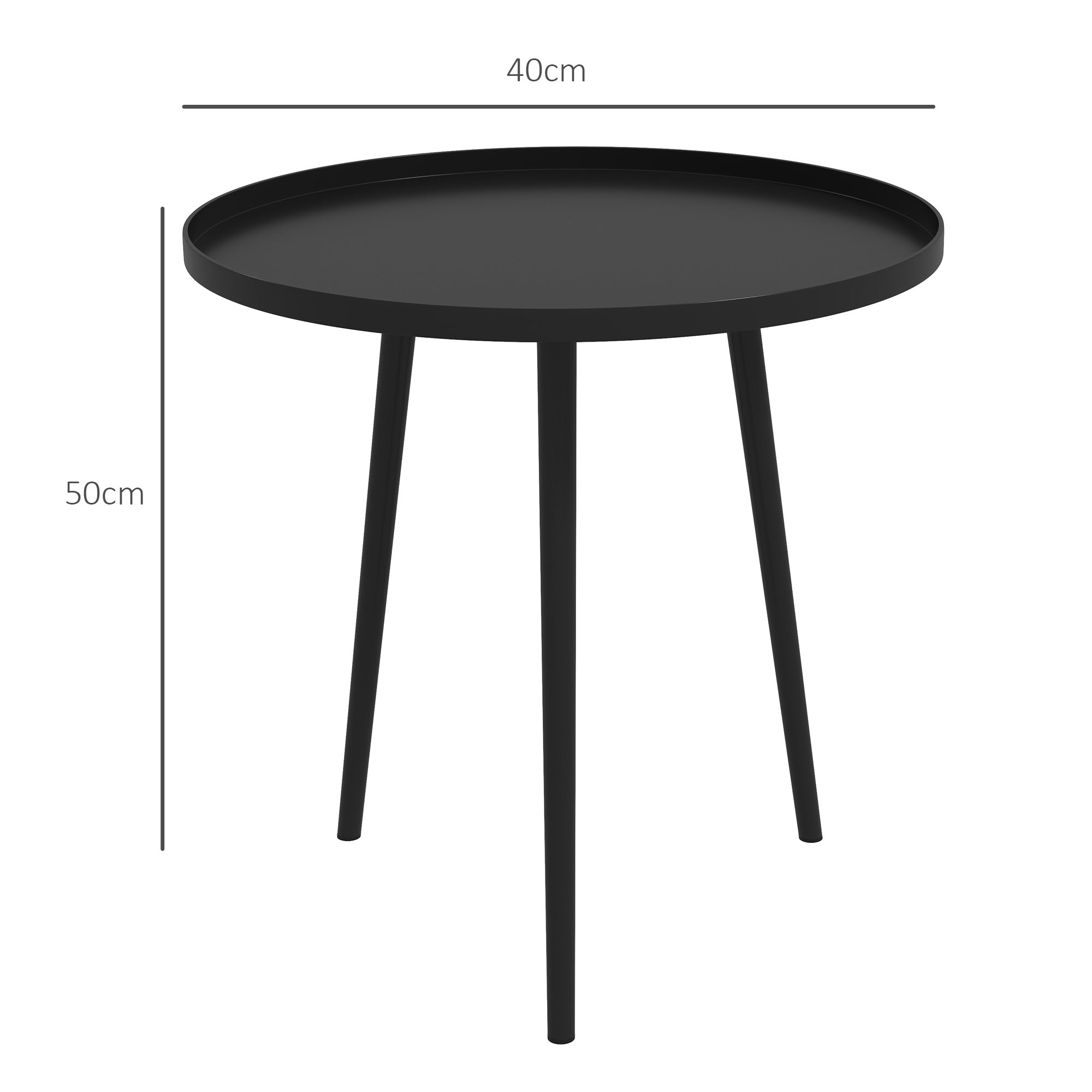 Side Table Garden, weatherproof outdoor table with raised edge, steel balcony table, round coffee table 20kg load capacity, Ø40x50H cm, coffee table for outdoor indoor balcony terrace Black
