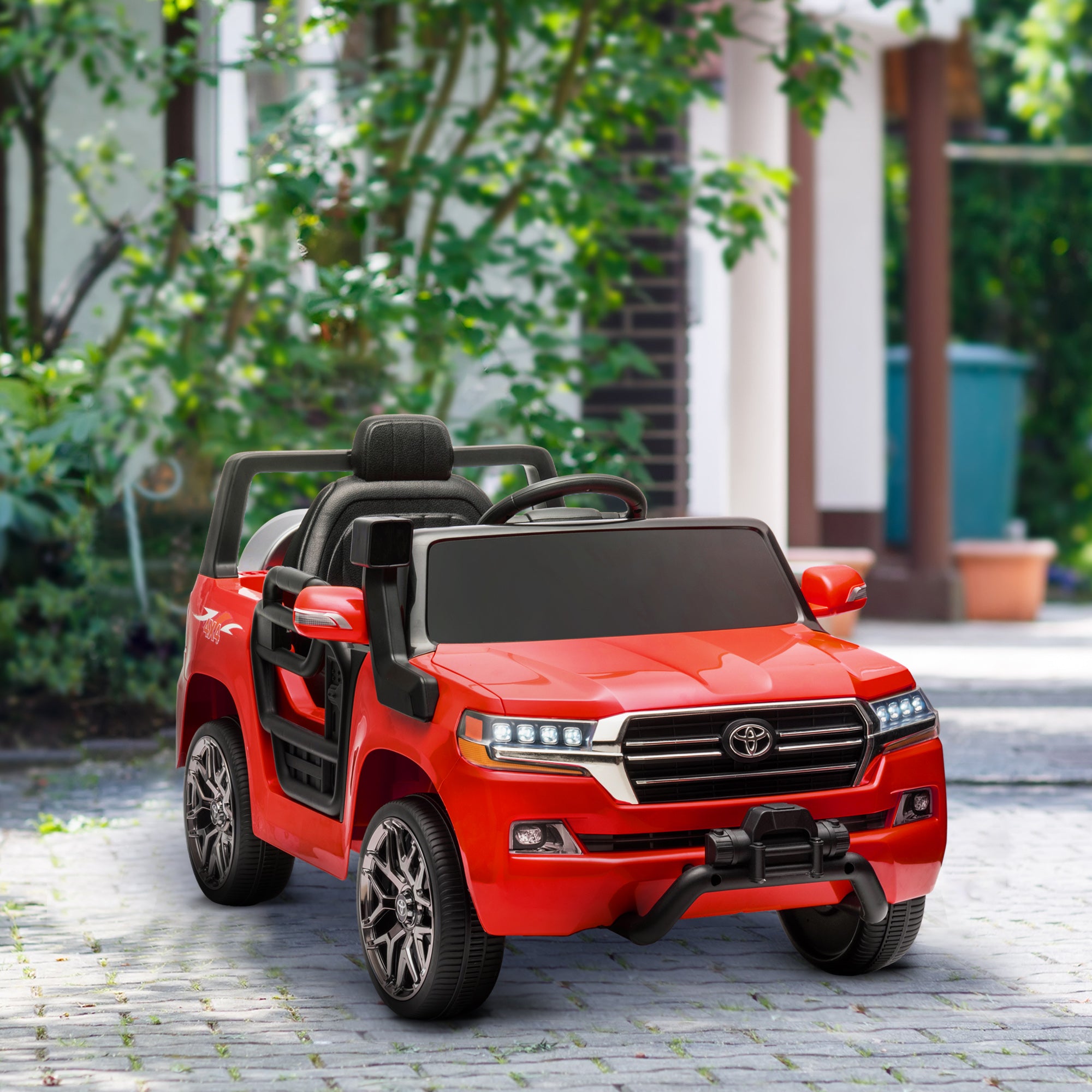 Electric Car for Kids +3 Years Toyota LAND CRUISER Electric Car with 12V Battery Remote Control Headlights Horn Soft Start and MP3 Music Red