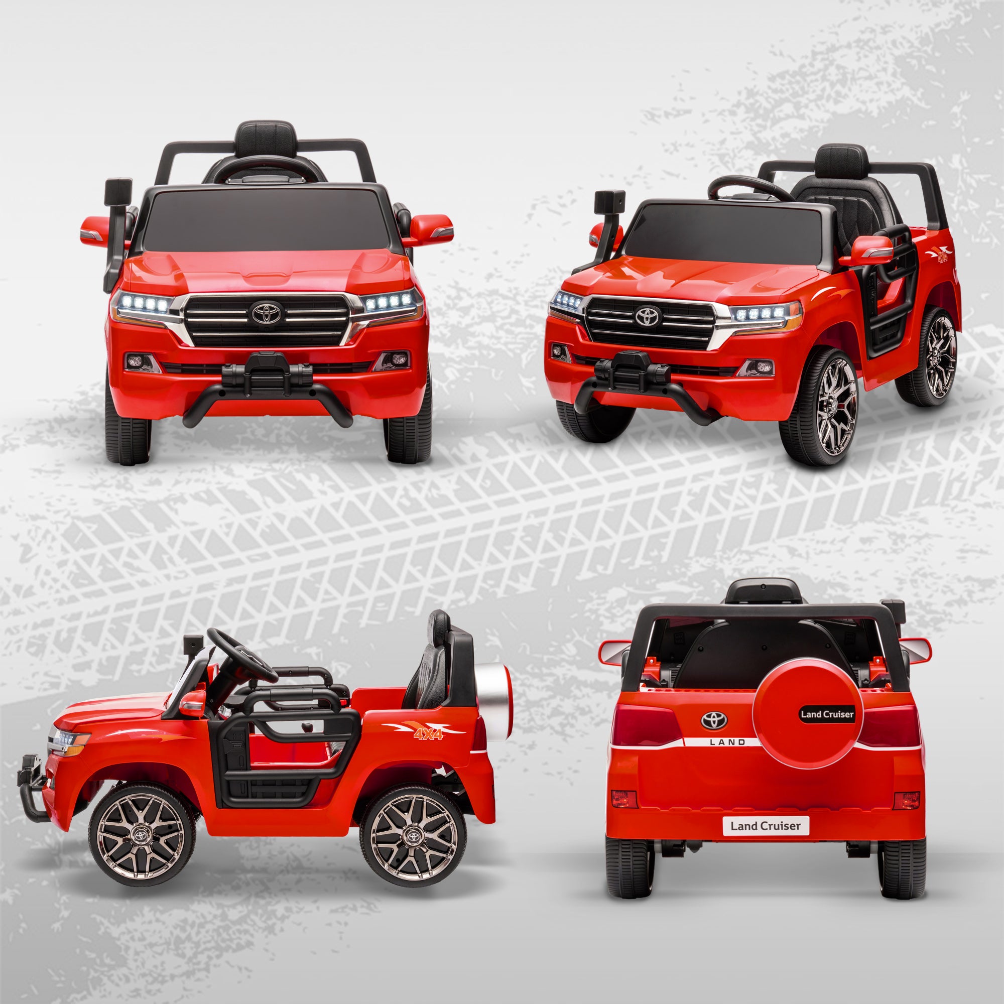 Electric Car for Kids +3 Years Toyota LAND CRUISER Electric Car with 12V Battery Remote Control Headlights Horn Soft Start and MP3 Music Red