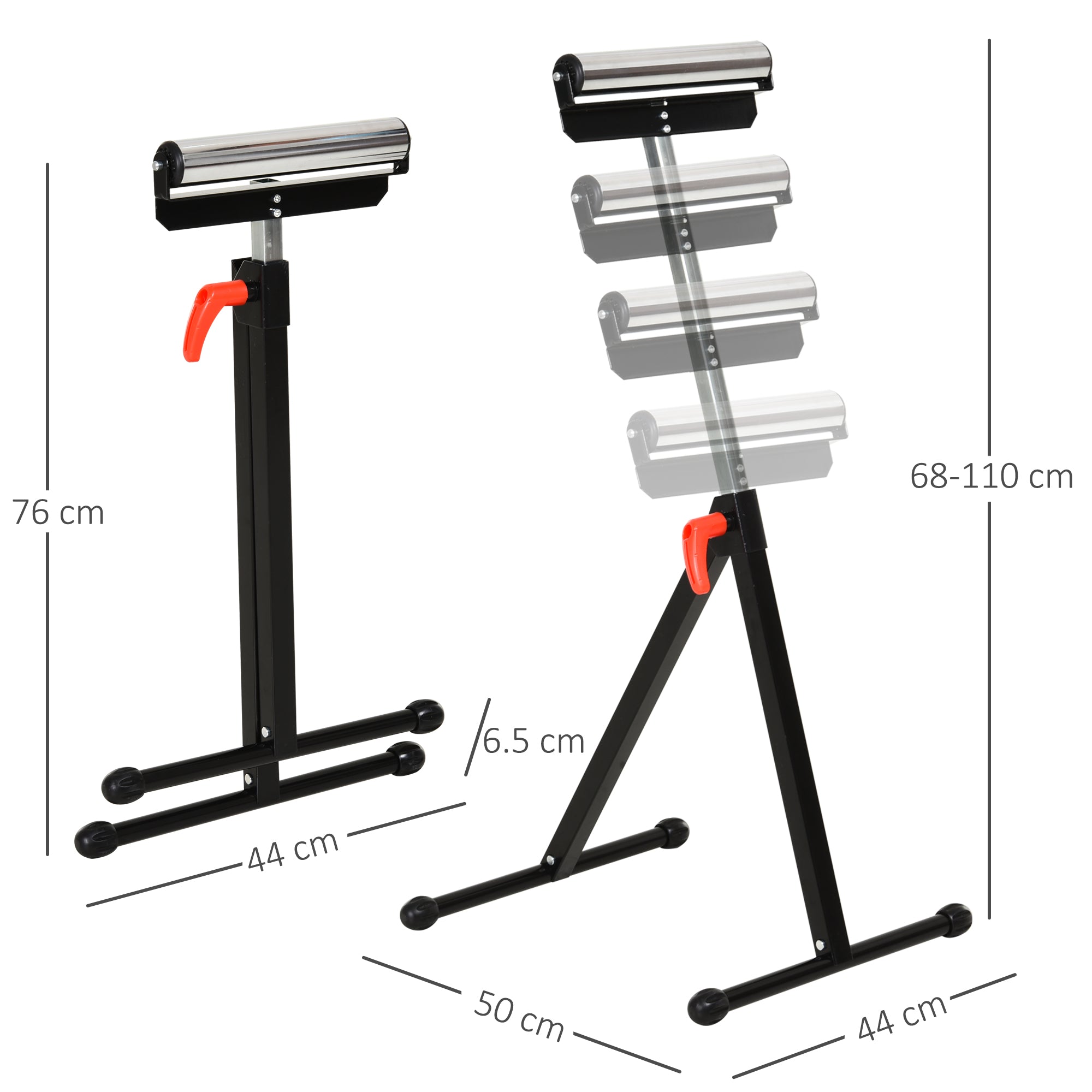 Roller Stand, Roller Support, Height Adjustable Work Stand, Roller Stand, Support Stand, up to 90 kg, Metal, Black, 44 x 50 x 68-110 cm