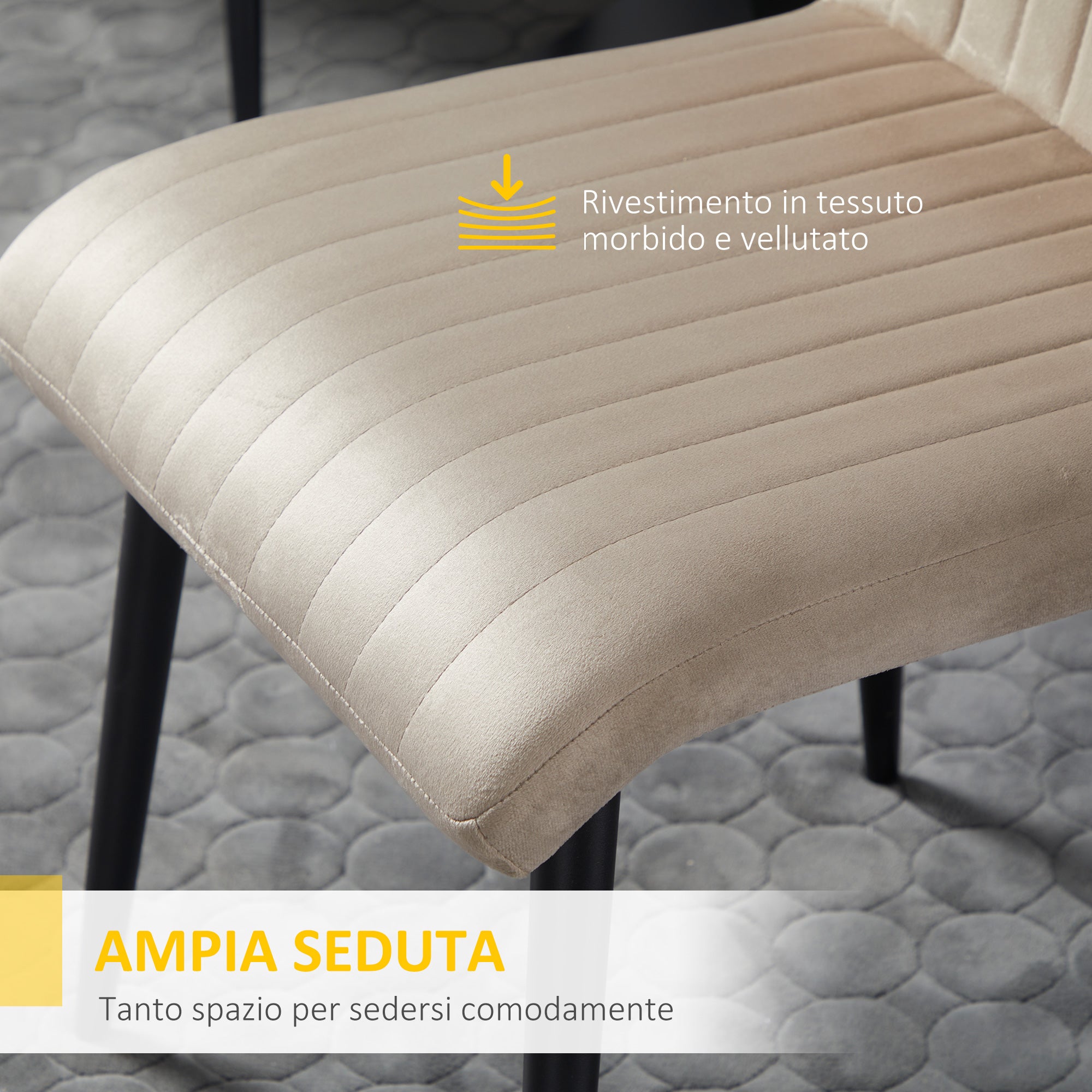 2 pcs Upholstered Velvet Effect Fabric Dining Chairs with Steel Legs and Space-Saving Design, 43x58x90 cm, Brown and Black