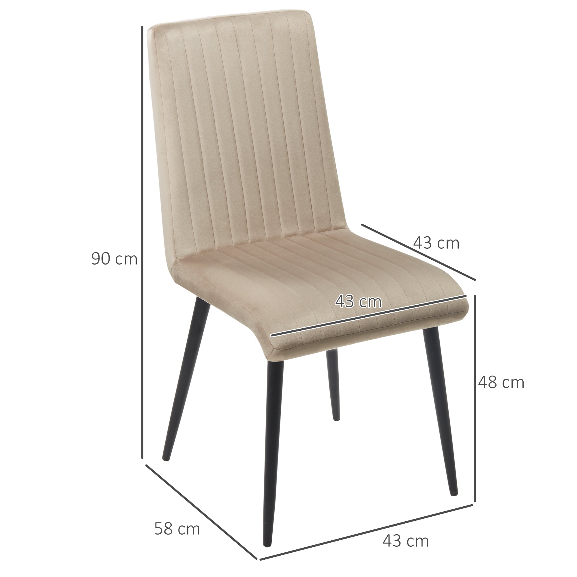 2 pcs Upholstered Velvet Effect Fabric Dining Chairs with Steel Legs and Space-Saving Design, 43x58x90 cm, Brown and Black