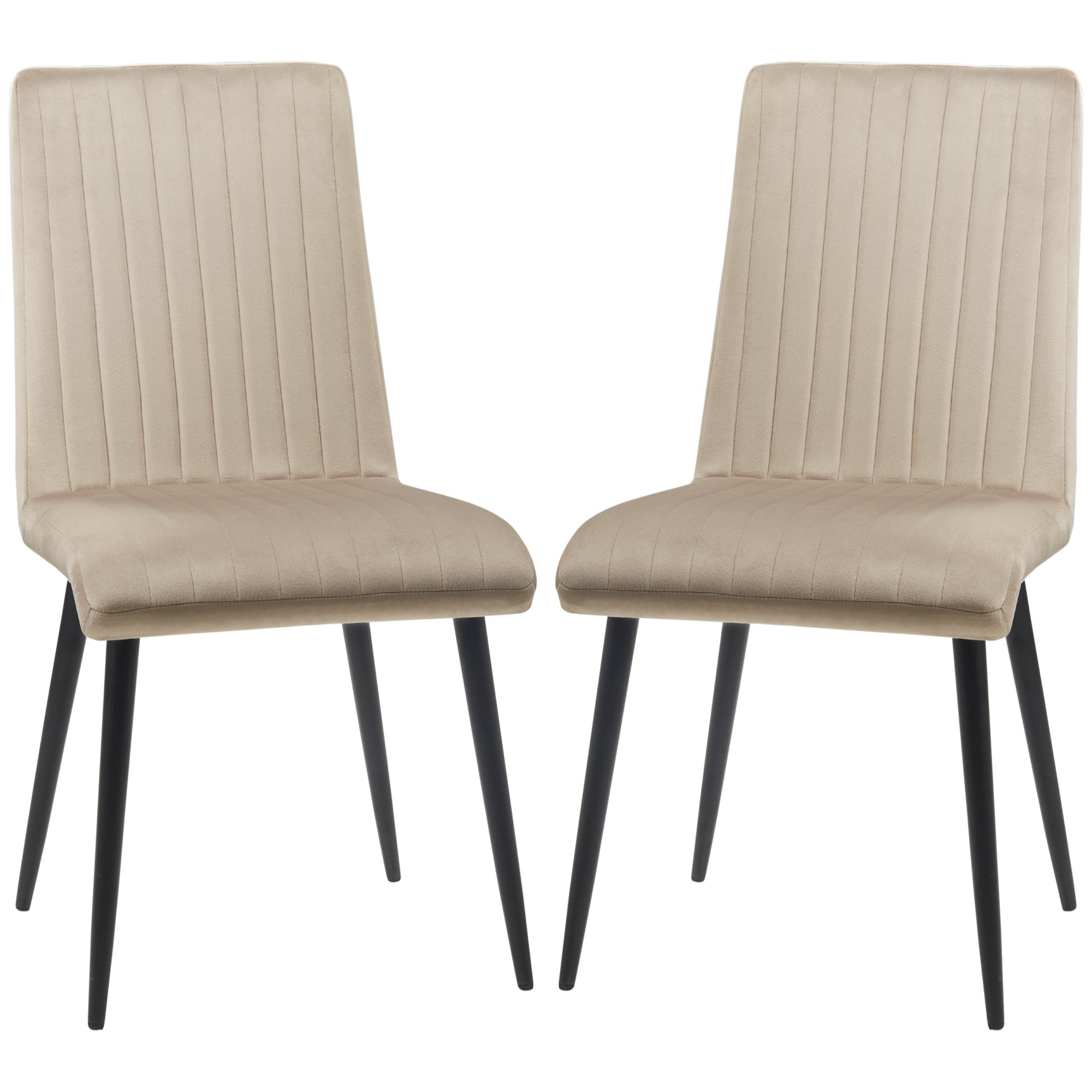 2 pcs Upholstered Velvet Effect Fabric Dining Chairs with Steel Legs and Space-Saving Design, 43x58x90 cm, Brown and Black