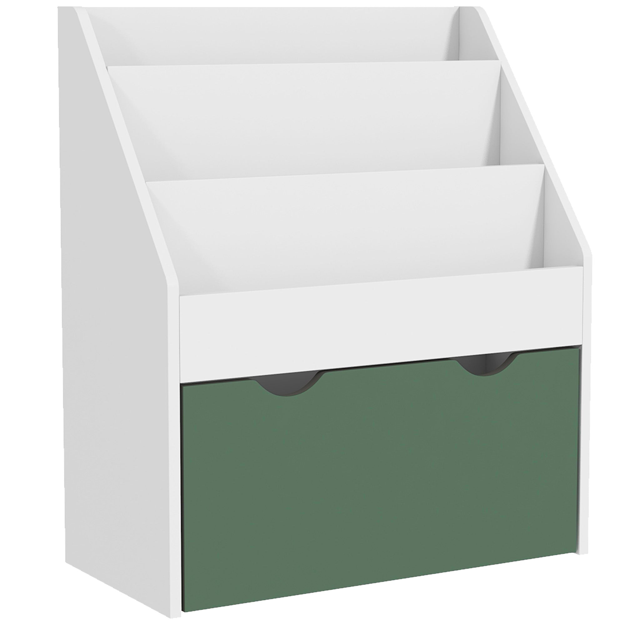 Children's Bookshelf Toy and Book Storage Multi-level with 3 Shelves and Drawer, 62.5L x 30W x 70H cm, Green