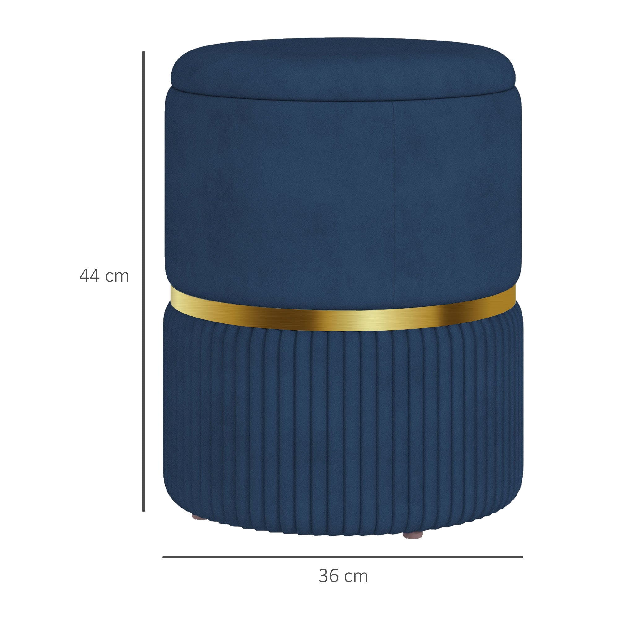Pouf, footstool, storage box, in corduroy fabric, modern design, 36 x 36 x 44 cm, for living room, bedroom, blue