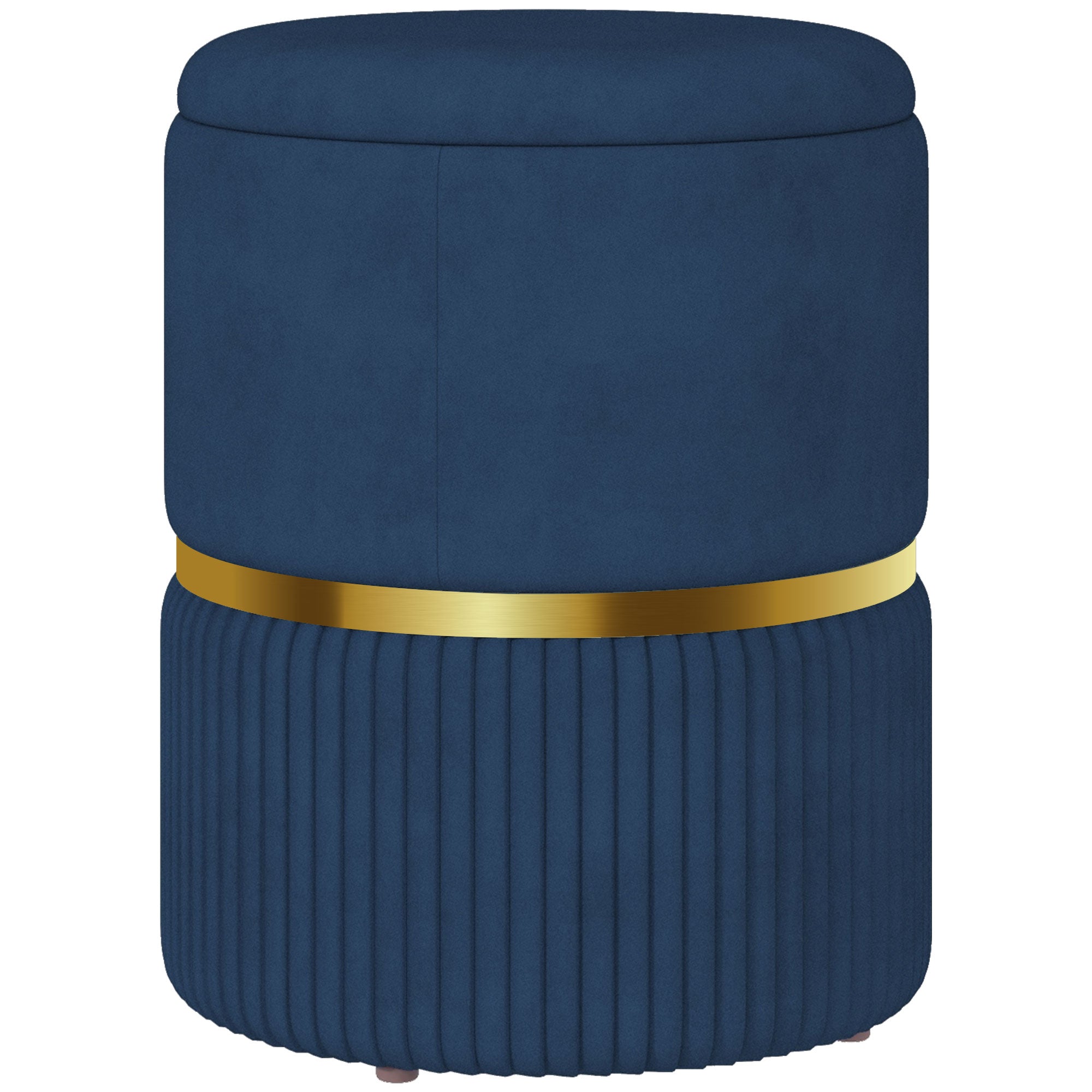 Pouf, footstool, storage box, in corduroy fabric, modern design, 36 x 36 x 44 cm, for living room, bedroom, blue