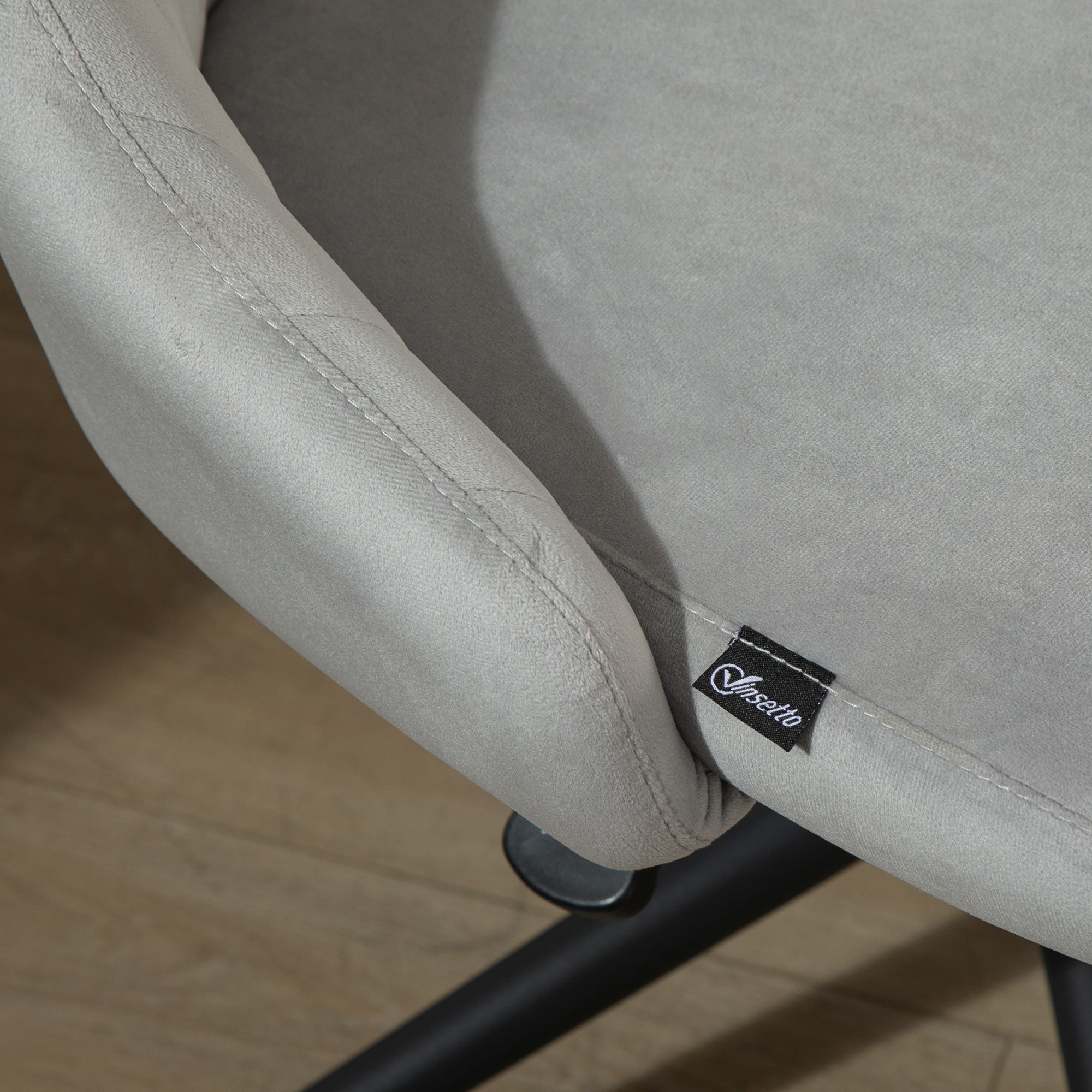 Grey Velvet Office Chair with Adjustable Height, 360° Swivel Ergonomic Chair with Wheels, 50x58x77-87cm