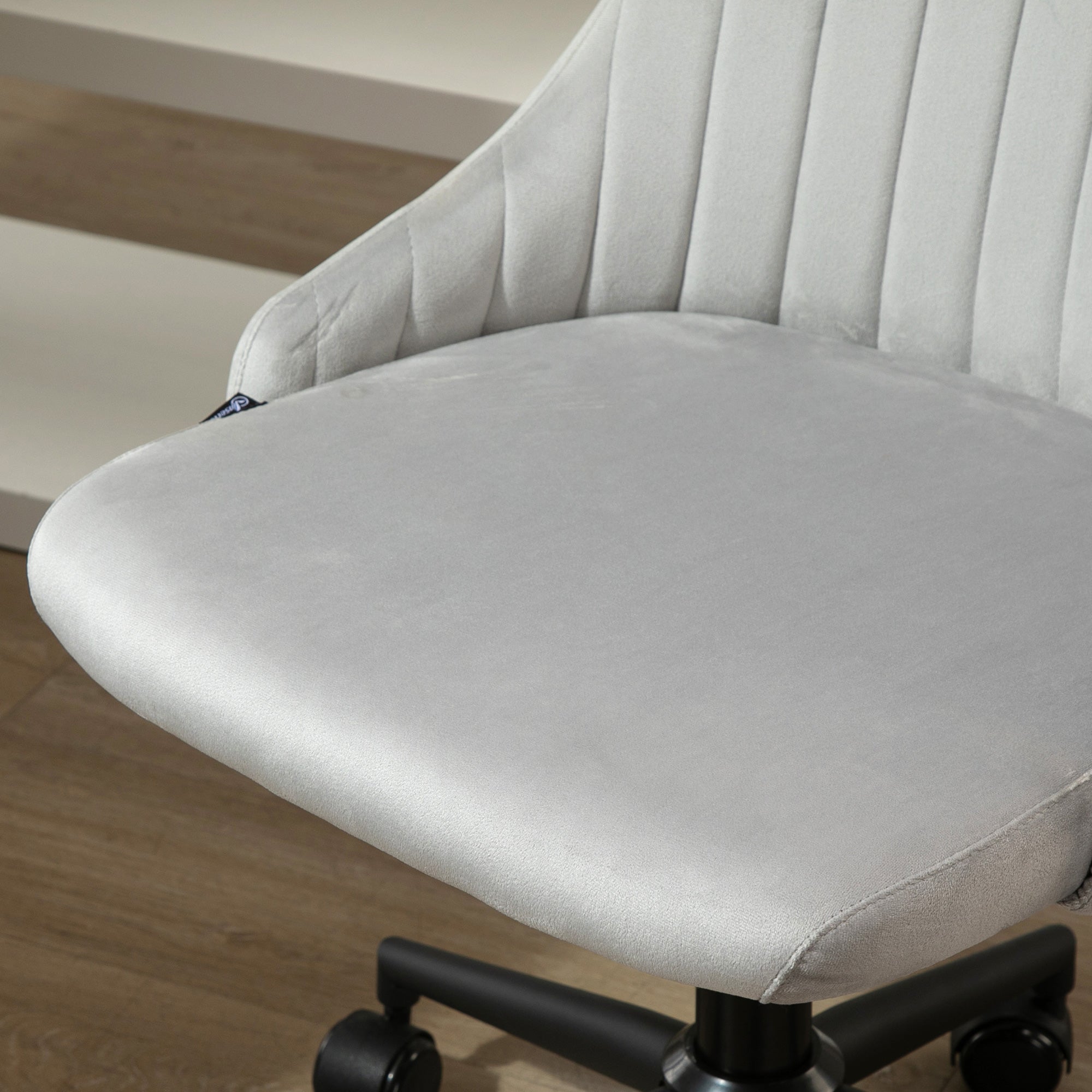 Grey Velvet Office Chair with Adjustable Height, 360° Swivel Ergonomic Chair with Wheels, 50x58x77-87cm
