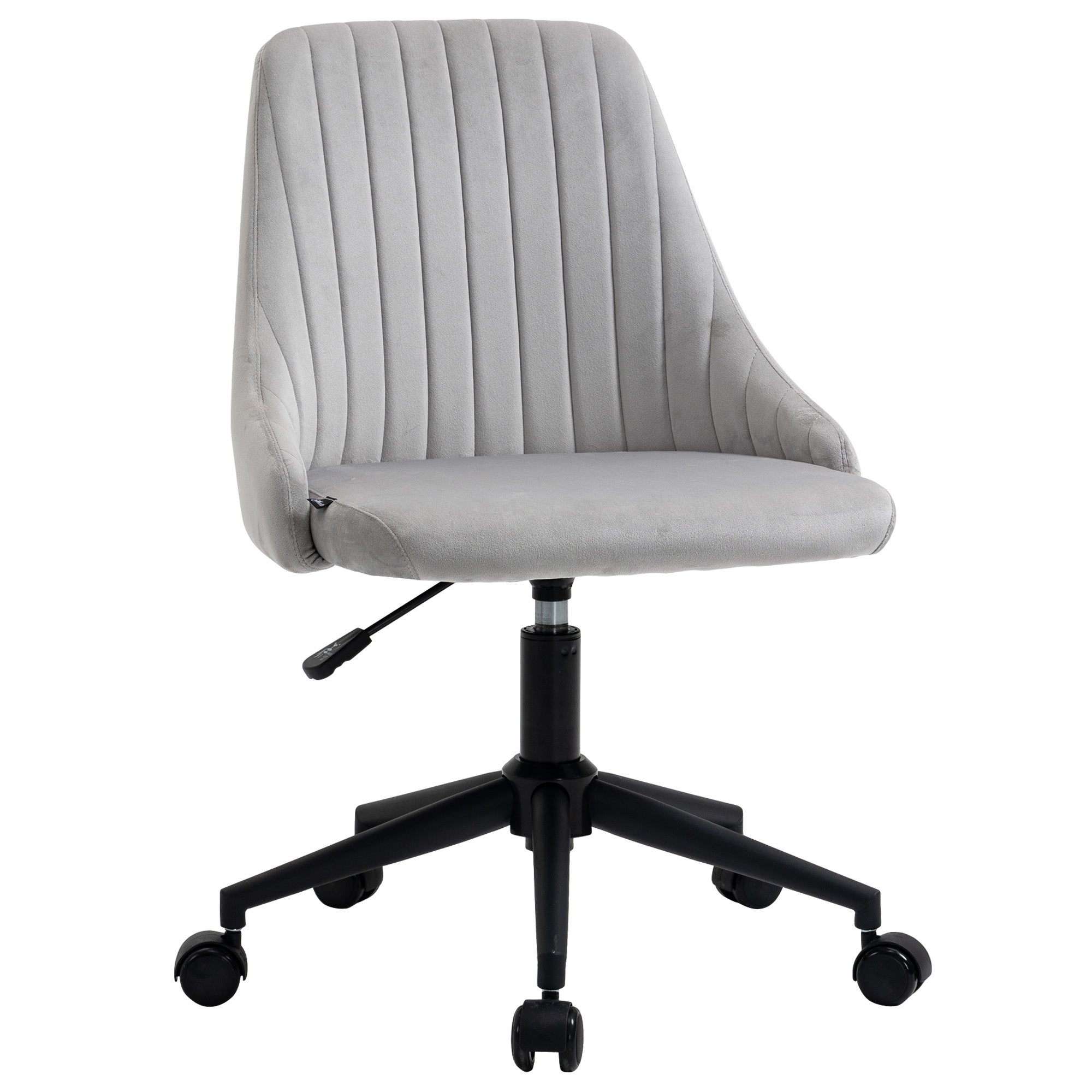 Grey Velvet Office Chair with Adjustable Height, 360° Swivel Ergonomic Chair with Wheels, 50x58x77-87cm