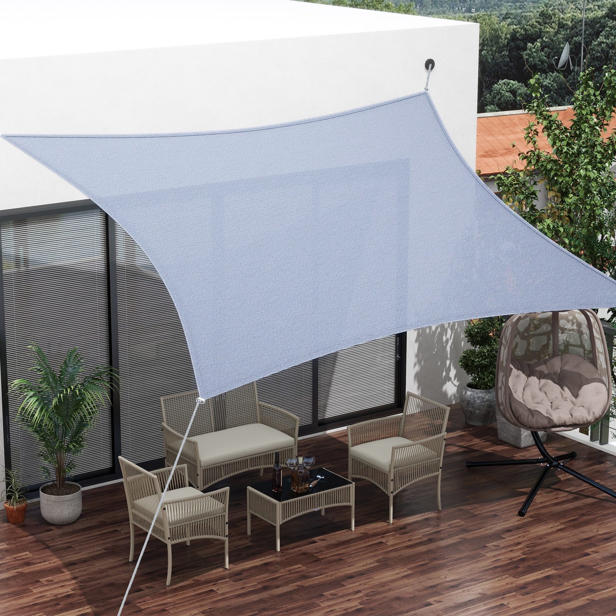 Rectangular Sun Shade Sail Awning 4x3 m UV Protection Terrace Awning with Carry Bag Stainless Steel Ring and Ropes for Garden Patio Gray