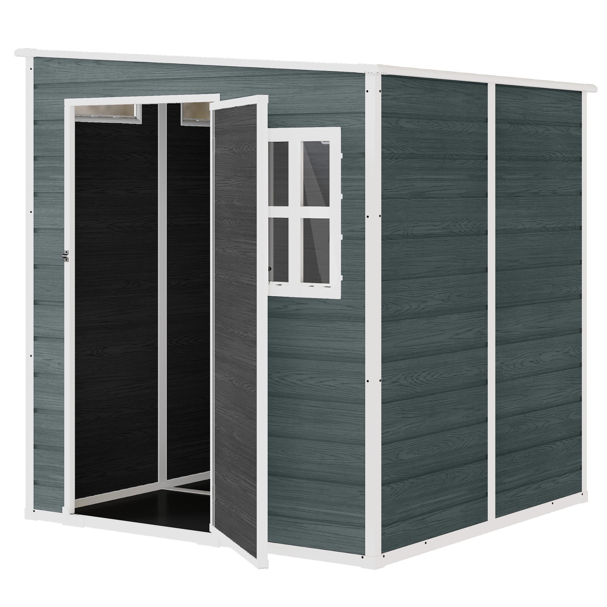 6 ft x 6 ft Weathered Gray Garden Shed with Floor, Wood-Effect Panels, Lockable Door & Windows for Patio, Lawn or Garage