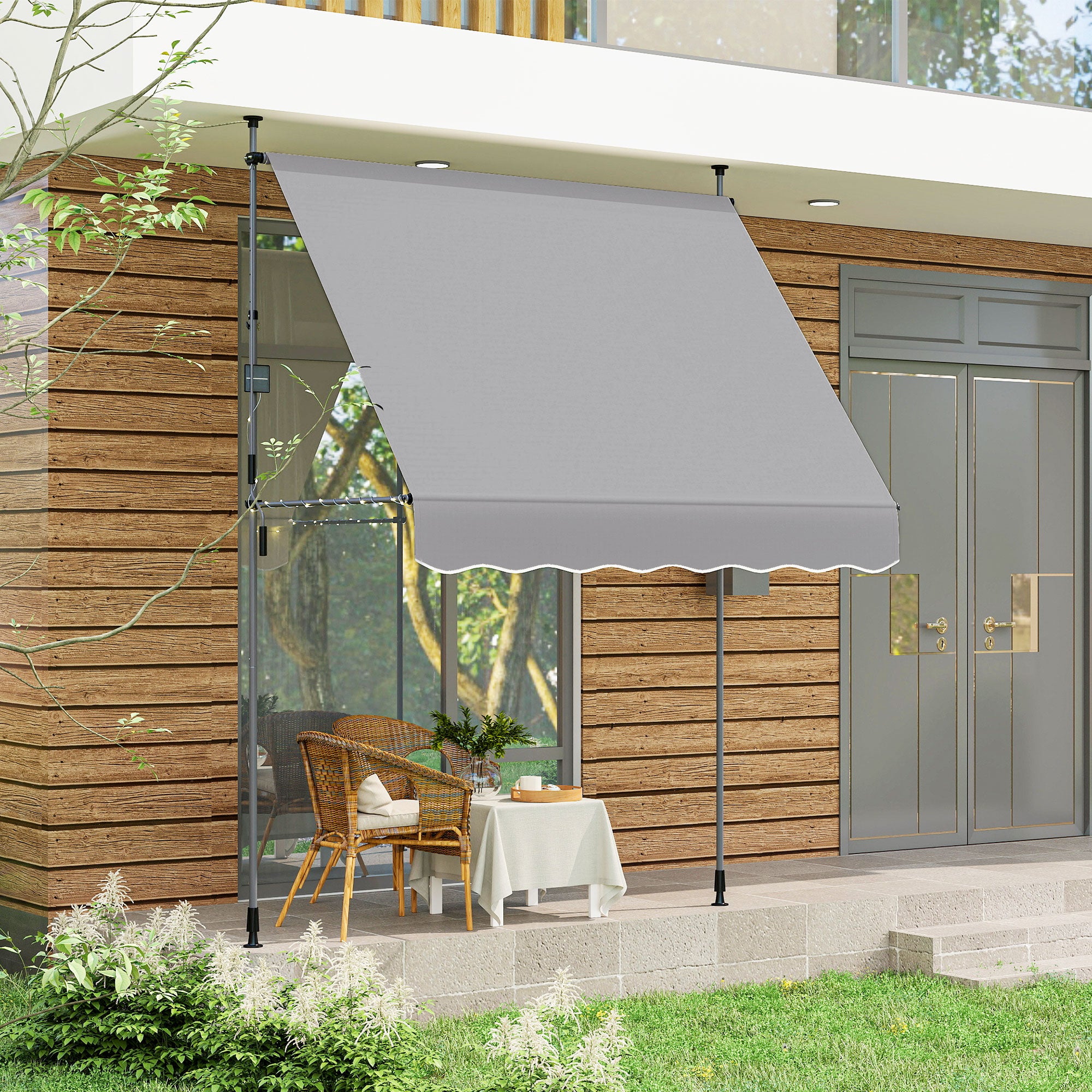 Manual Retractable Awning 2x1.2 m Outdoor Terrace Roll-up Awning Adjustable Height with Crank 210-310 cm UV30+ Protection No Drilling for Garden Balcony Patio Gray