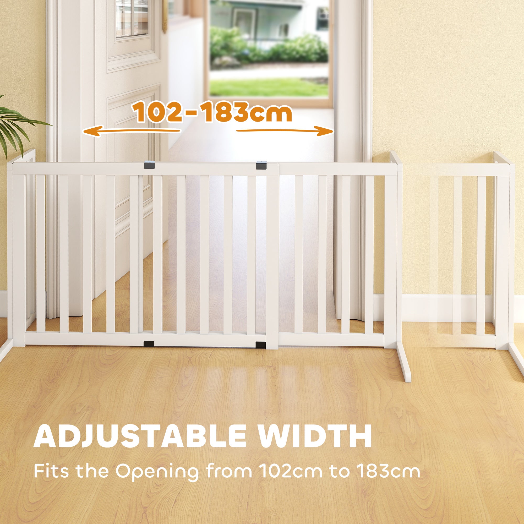 Foldable Expandable Safety Dog Gate 40–72 in, 27.6 in High, White — Fits Small & Medium Dogs