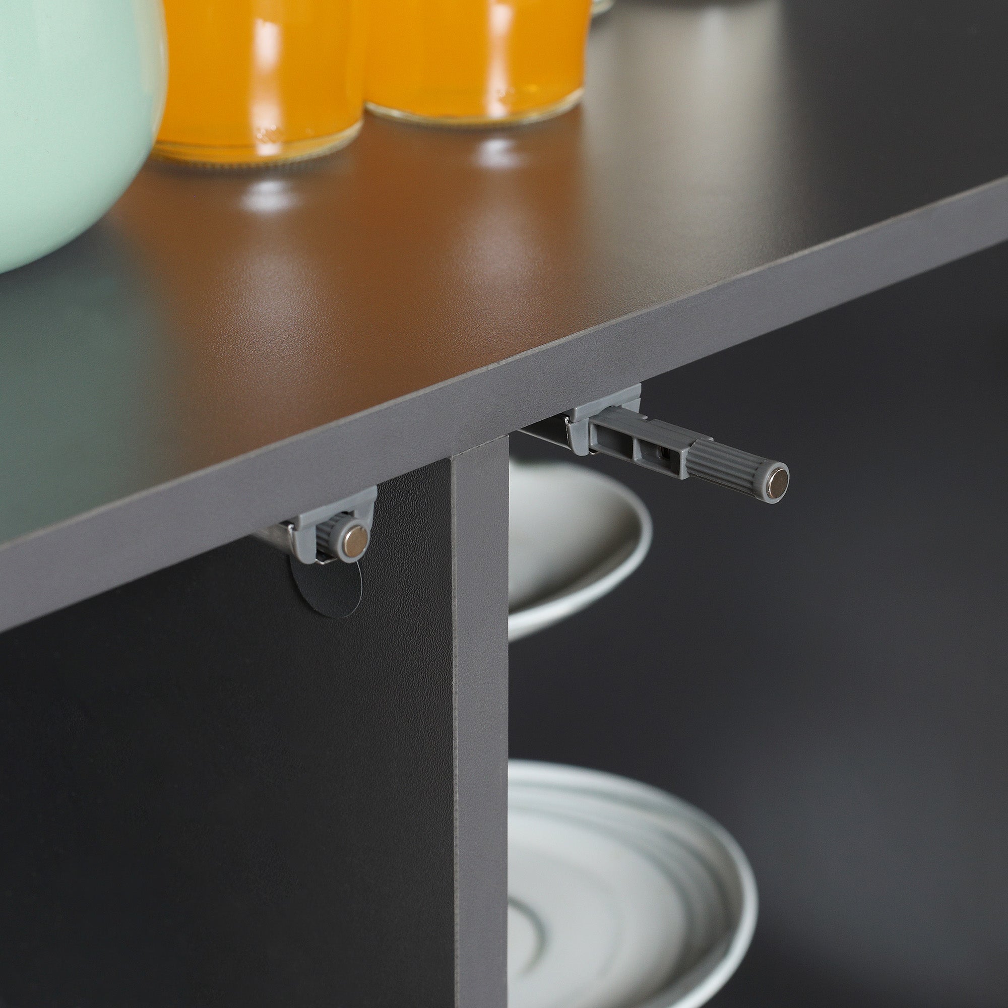 Space Saving Folding Table for up to 4 People with 4 Wheels, Hidden Shelf and Cabinet with Doors, 70x83x75 cm, Yellow and Grey