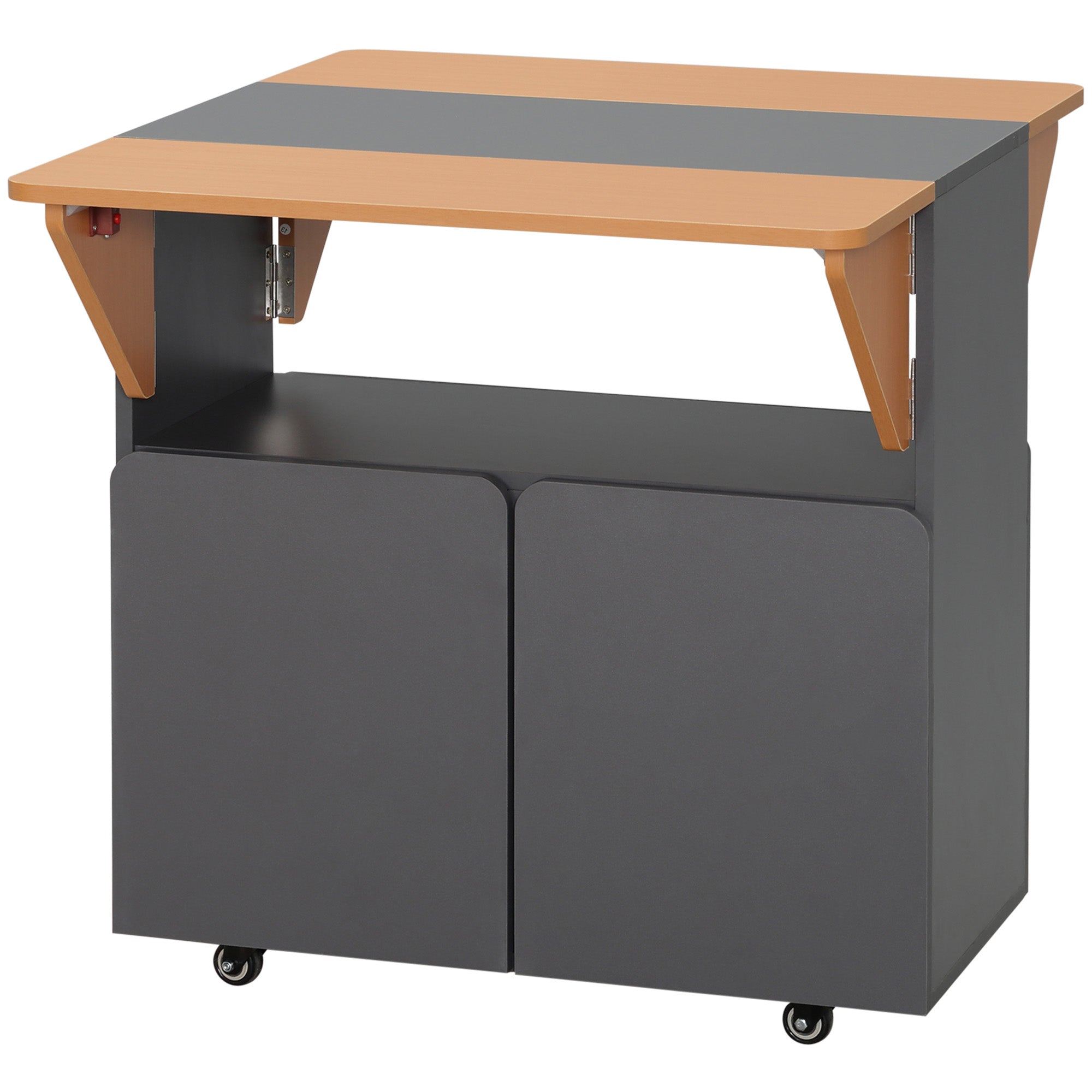 Space Saving Folding Table for up to 4 People with 4 Wheels, Hidden Shelf and Cabinet with Doors, 70x83x75 cm, Yellow and Grey