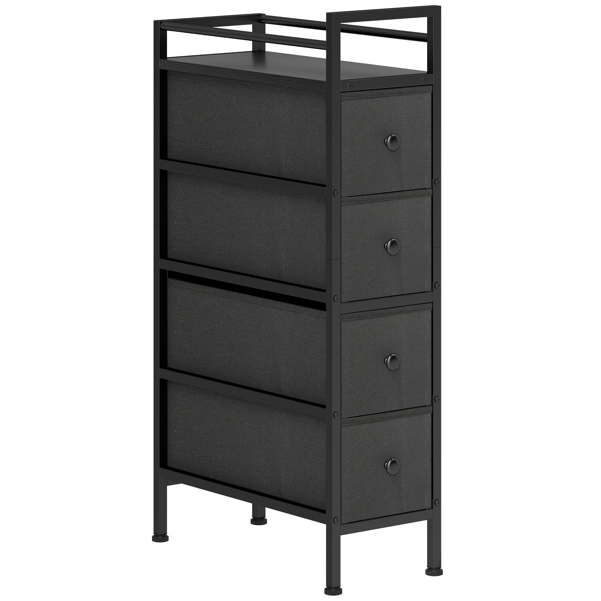 Narrow 4-Drawer Fabric Dresser with Steel Frame – Modern Storage Cabinet for Bedroom & Living Room, Black