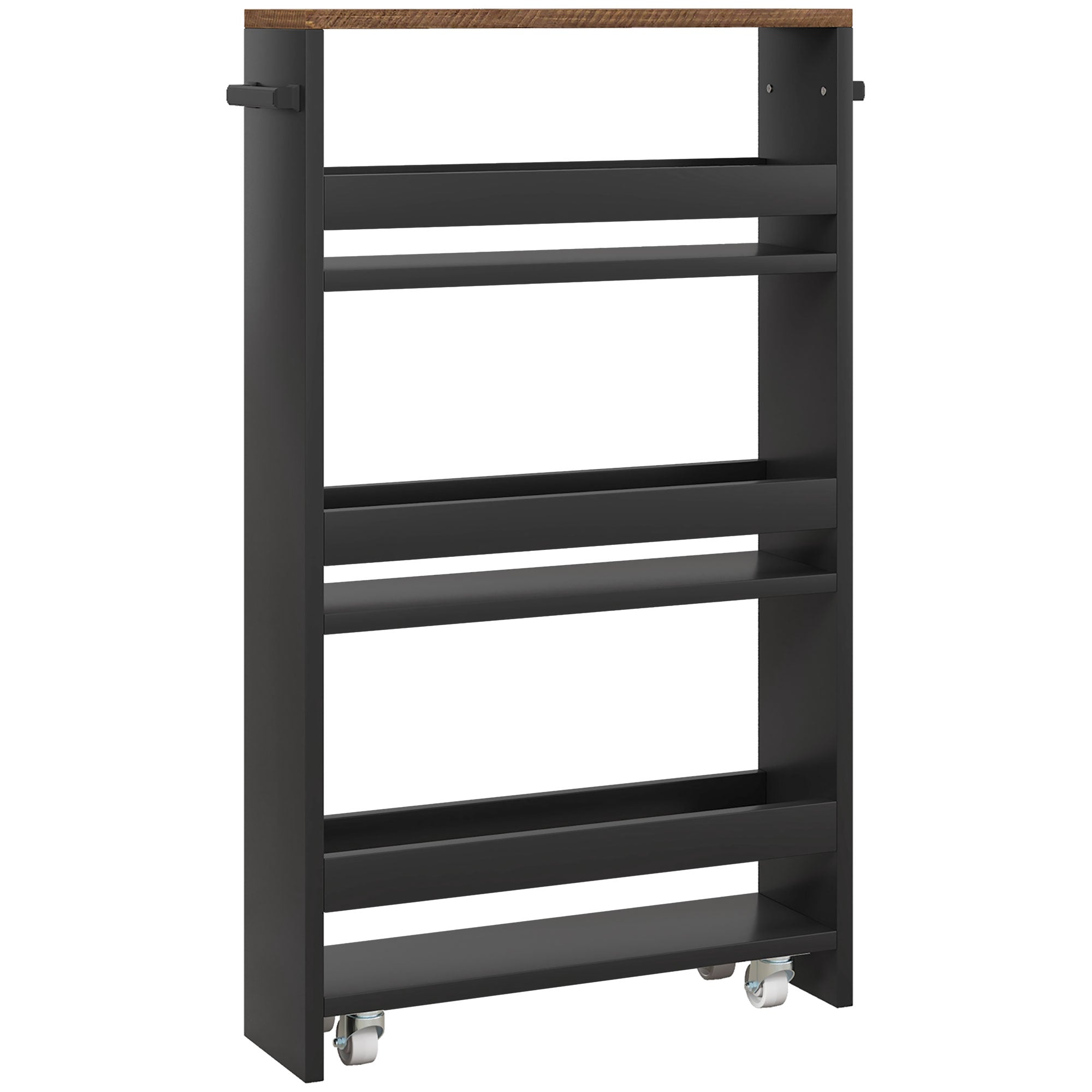 Storage Trolley Cart with Wheels and 3 Storage Levels, dim. 51.5L x 13W x 80H cm, for Kitchen Bathroom Office, black