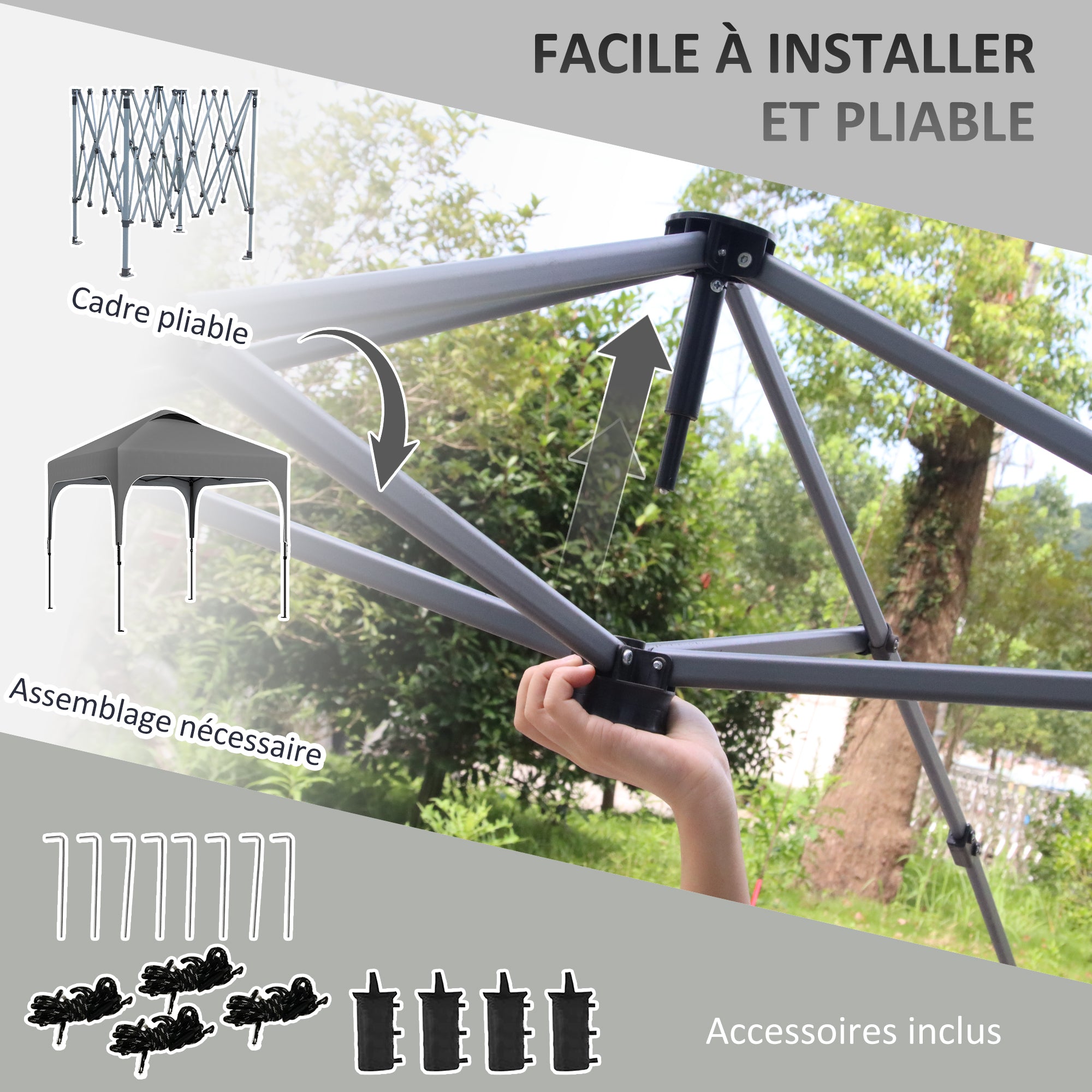 Garden Gazebo 2.5 x 2.5 m foldable pop-up barnum adjustable height on 4 levels Oxford fabric anti UV50+ steel frame carry bag included grey