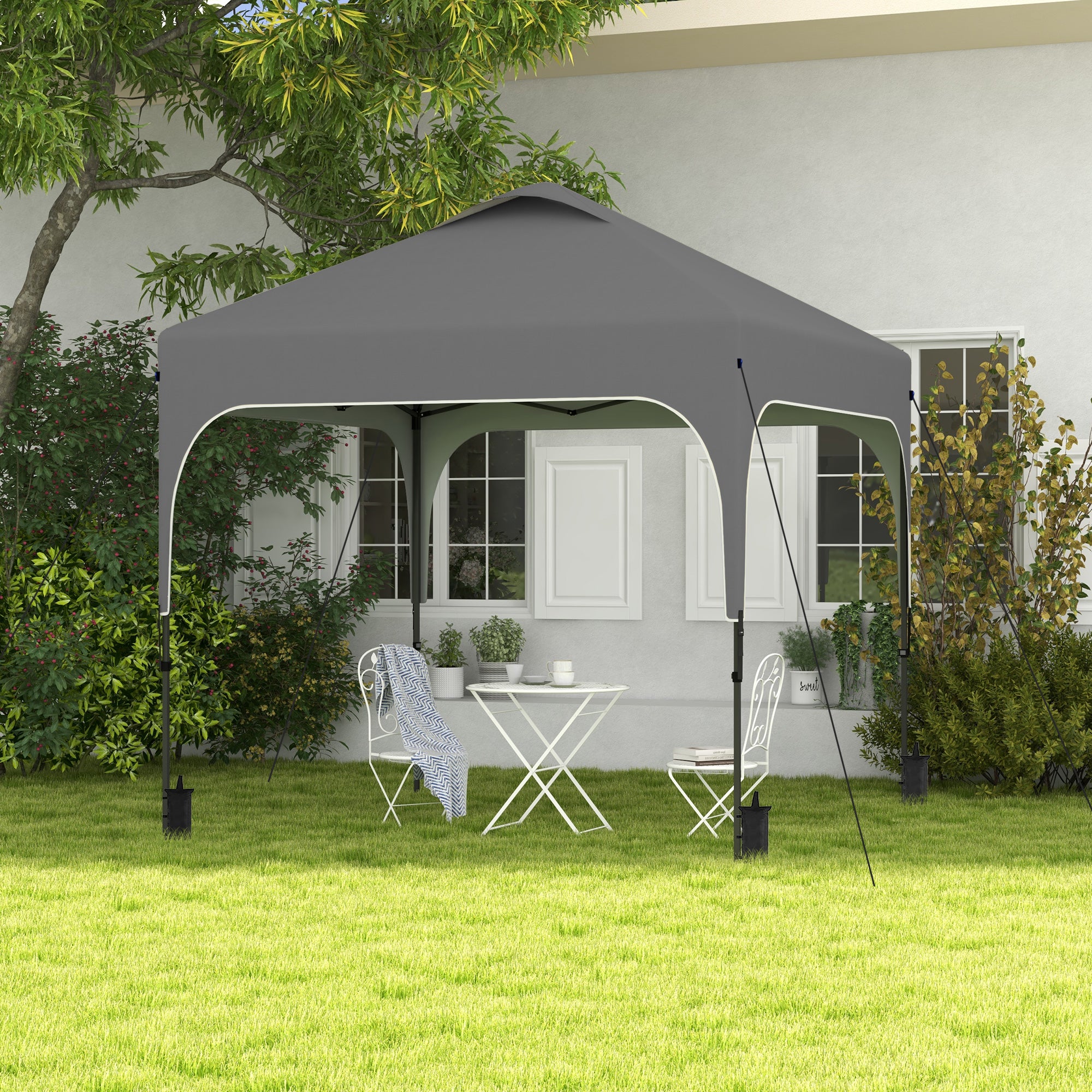 Garden Gazebo 2.5 x 2.5 m foldable pop-up barnum adjustable height on 4 levels Oxford fabric anti UV50+ steel frame carry bag included grey